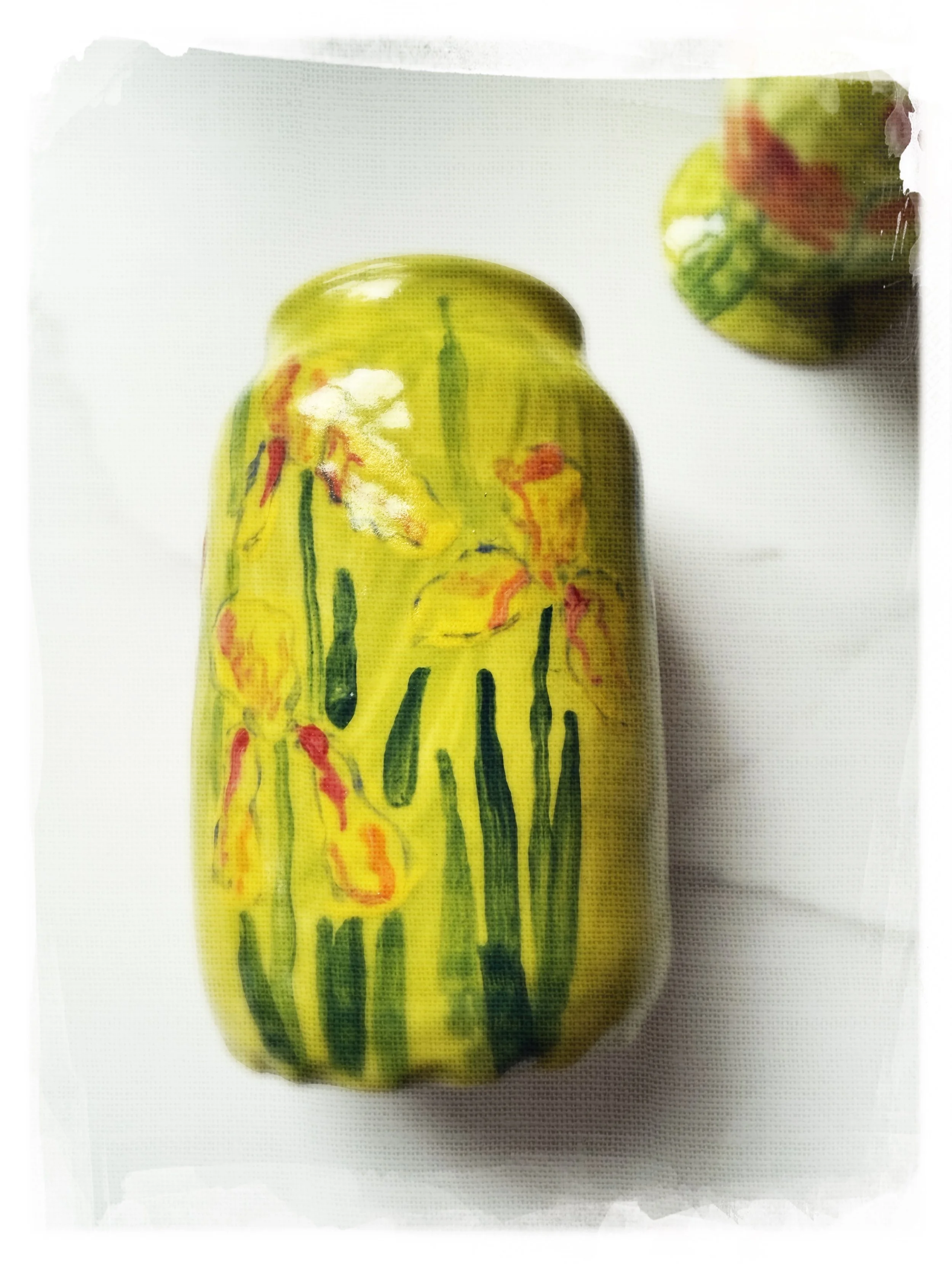 Closeup of Multi-colored Iris Vase