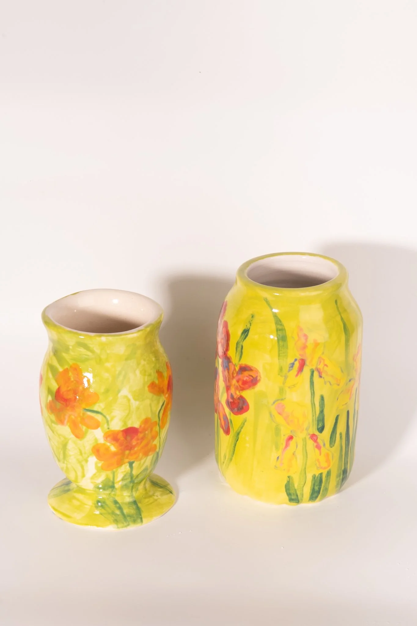 Handmade Ceramic Vase with Multi-colored Iris