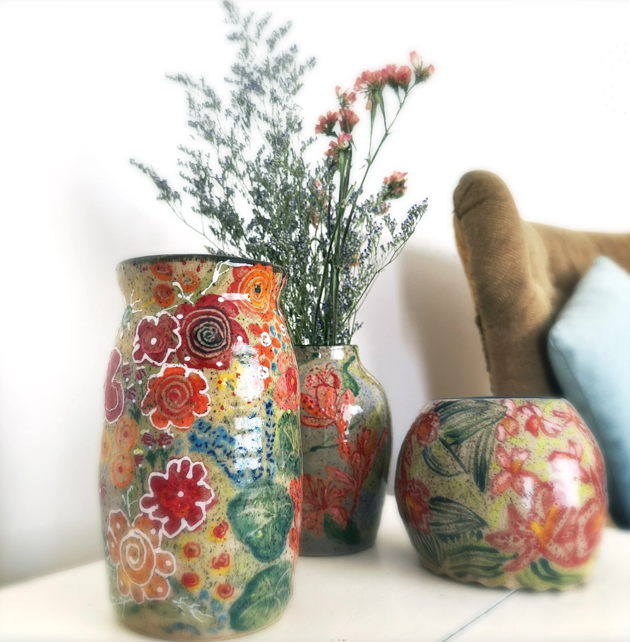 Field of Posies Ceramic Vase with other Vases