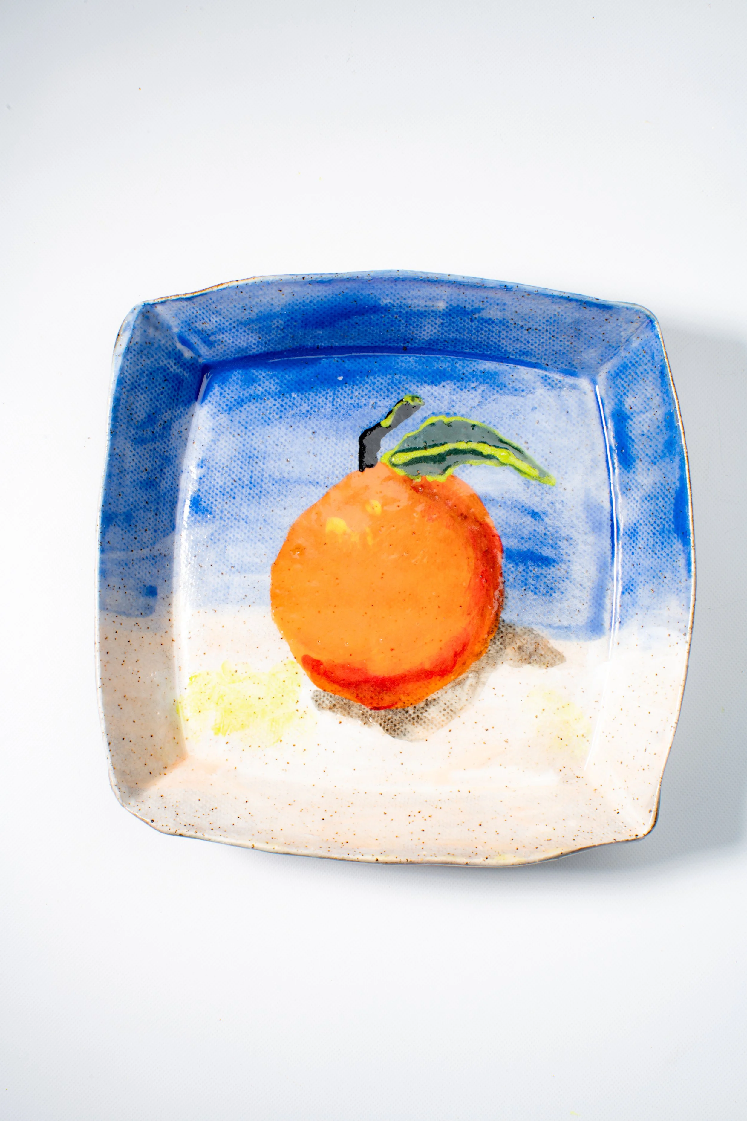Tangerine Dream Hand-painted Square Ceramic Plate