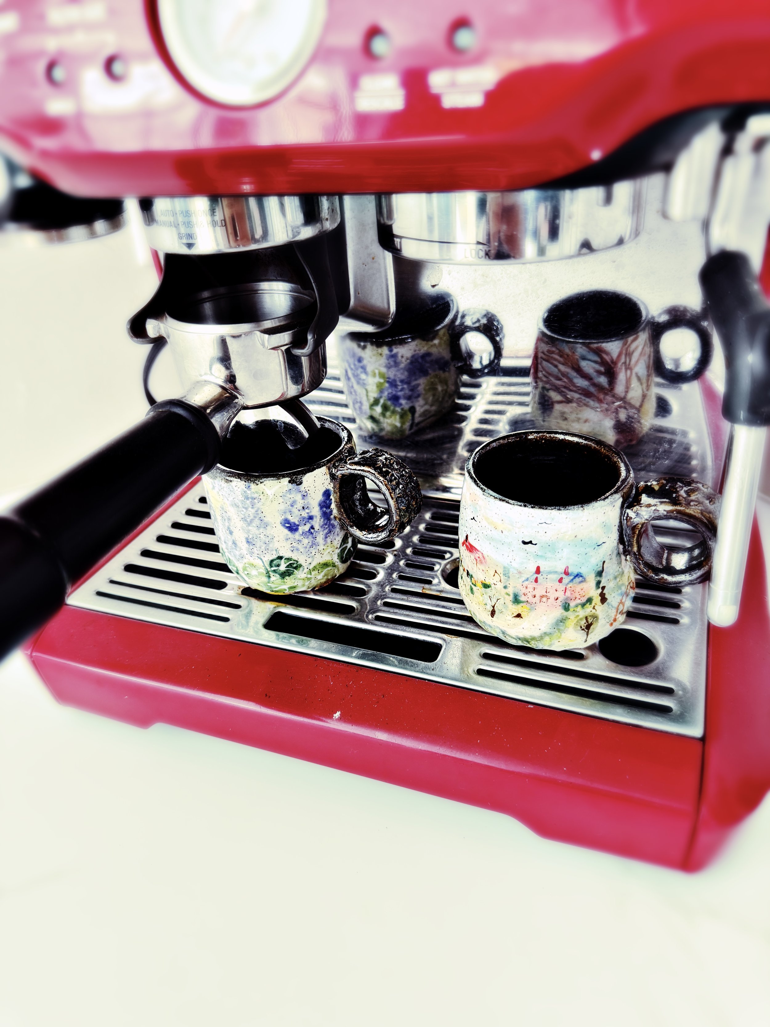 Handmade Demitasse under an Espresso Machine
