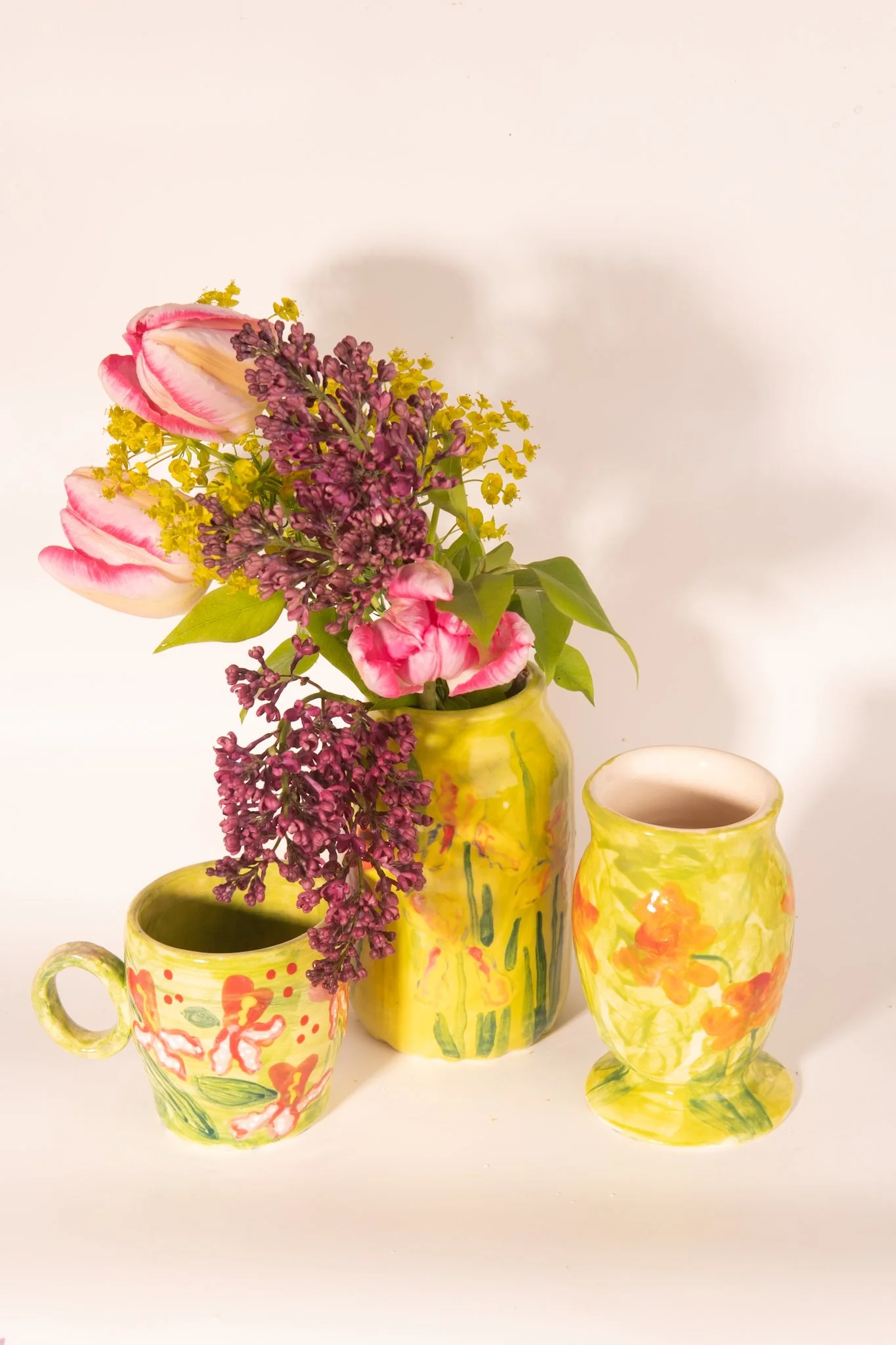 Handmade Ceramic Vase with Colored Irises