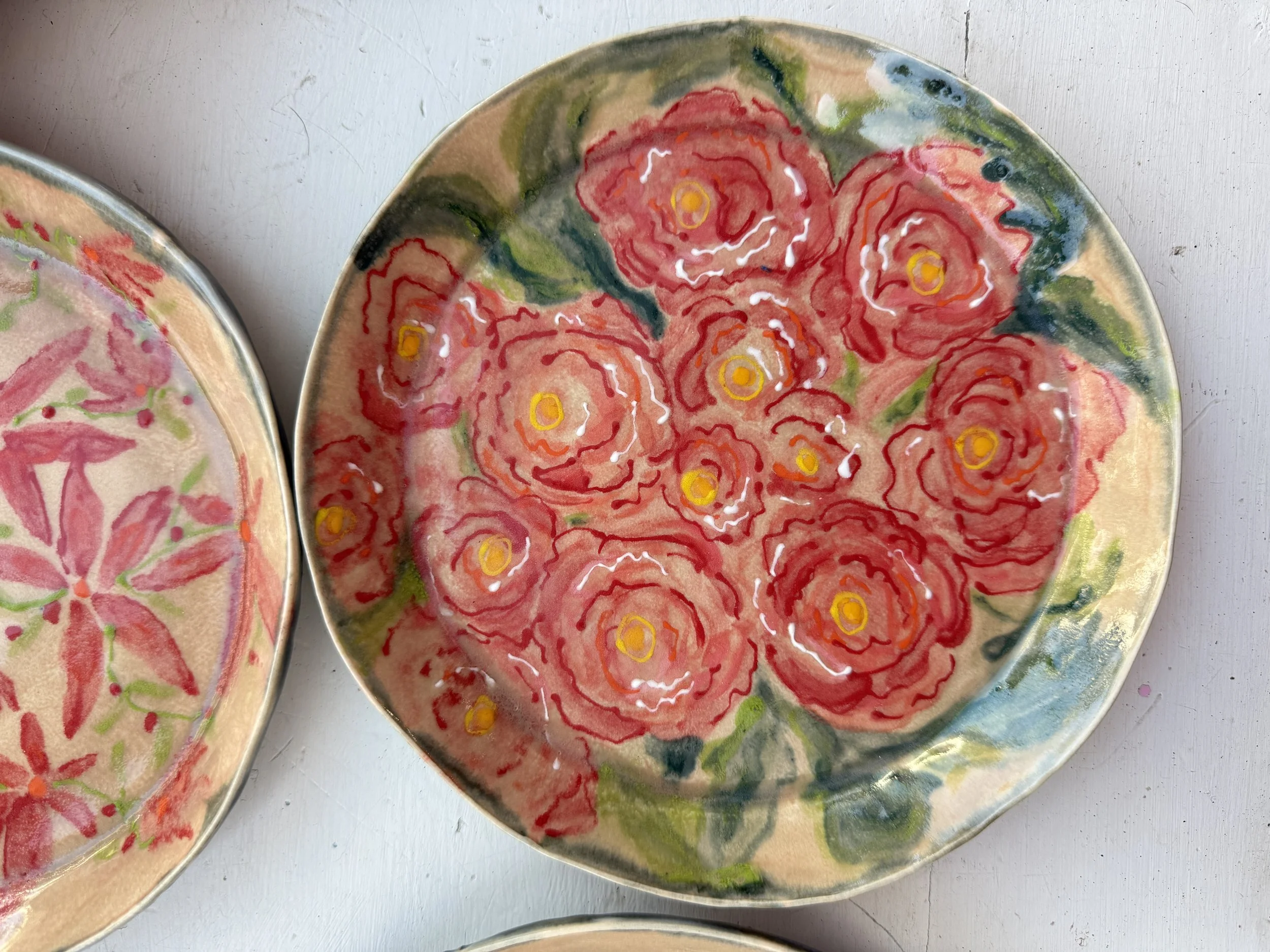 Set of Two Botanical Porcelain Plates Hand Painted