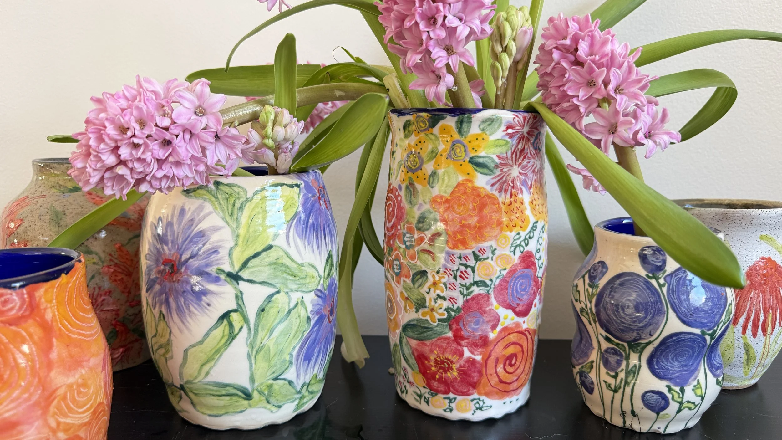 Cluster of Handmade Pottery Vases
