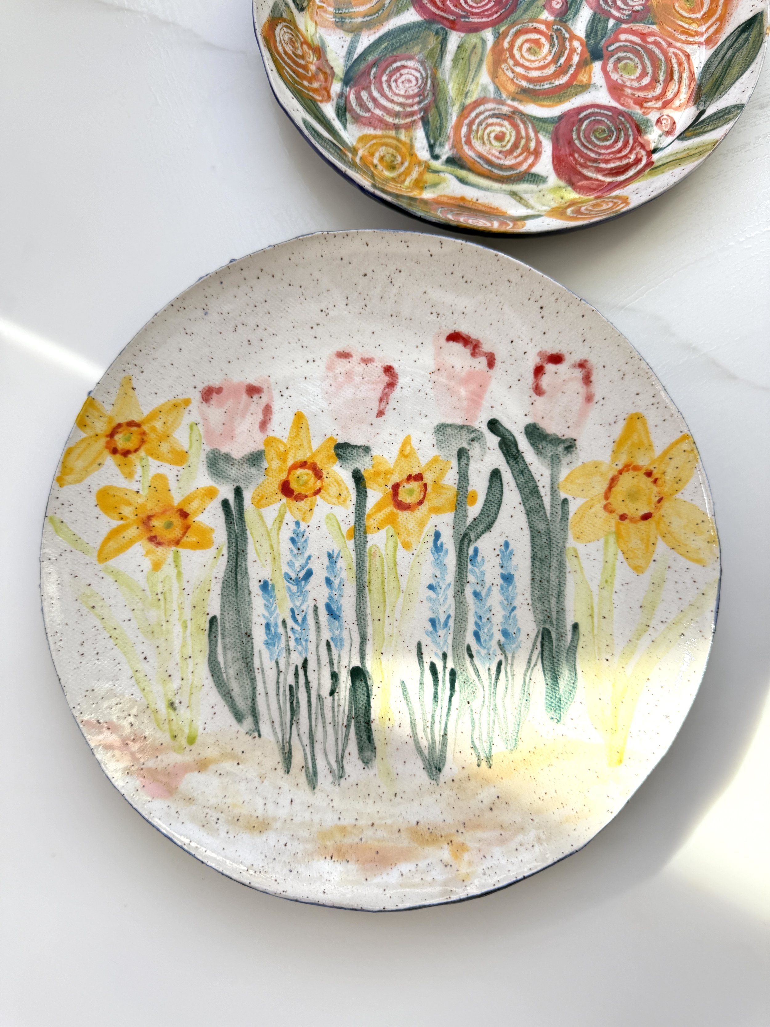 Handmade Ceramic Plate with Spring Blooms