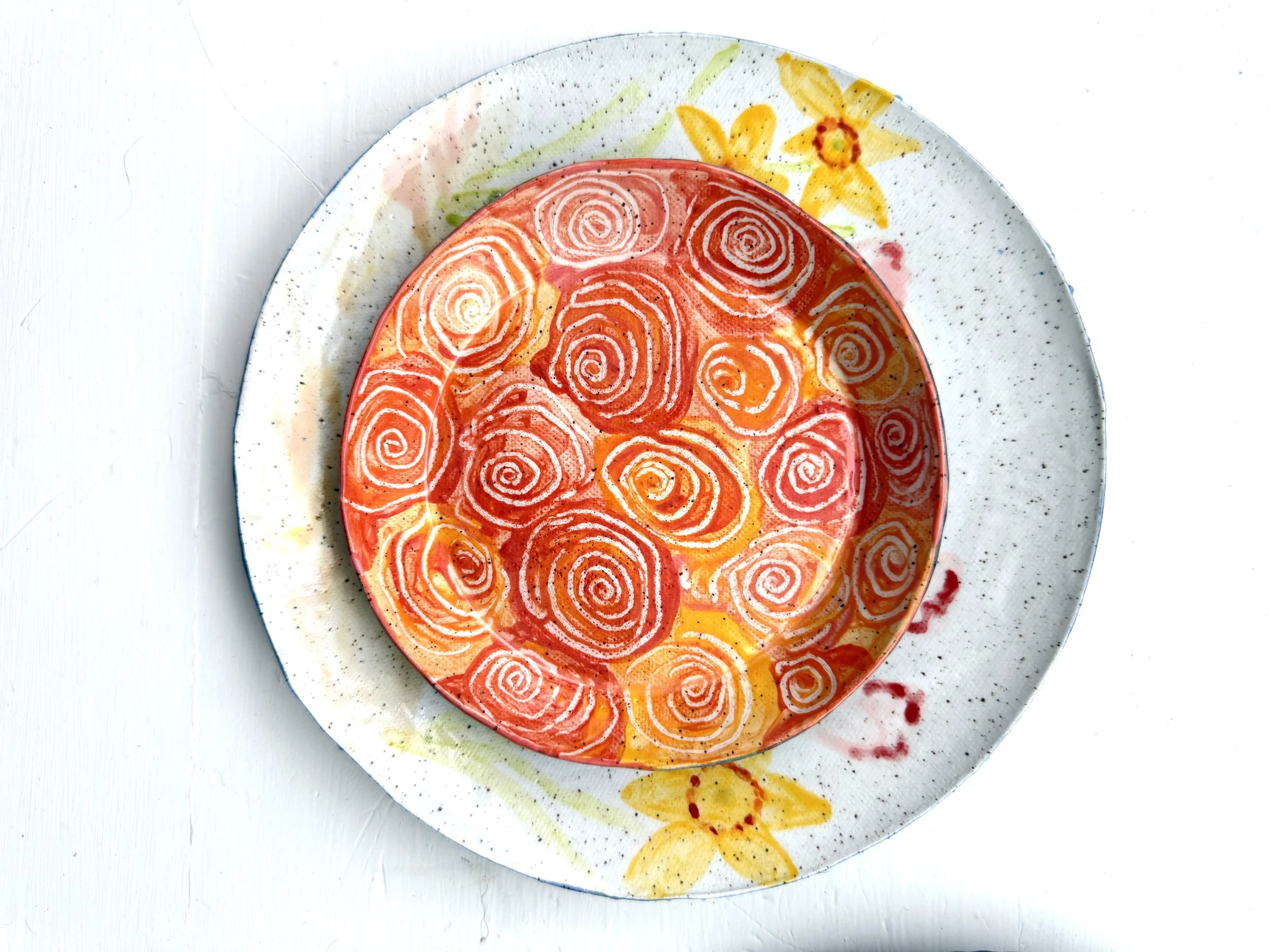Small Abstract Orange Flower Plate