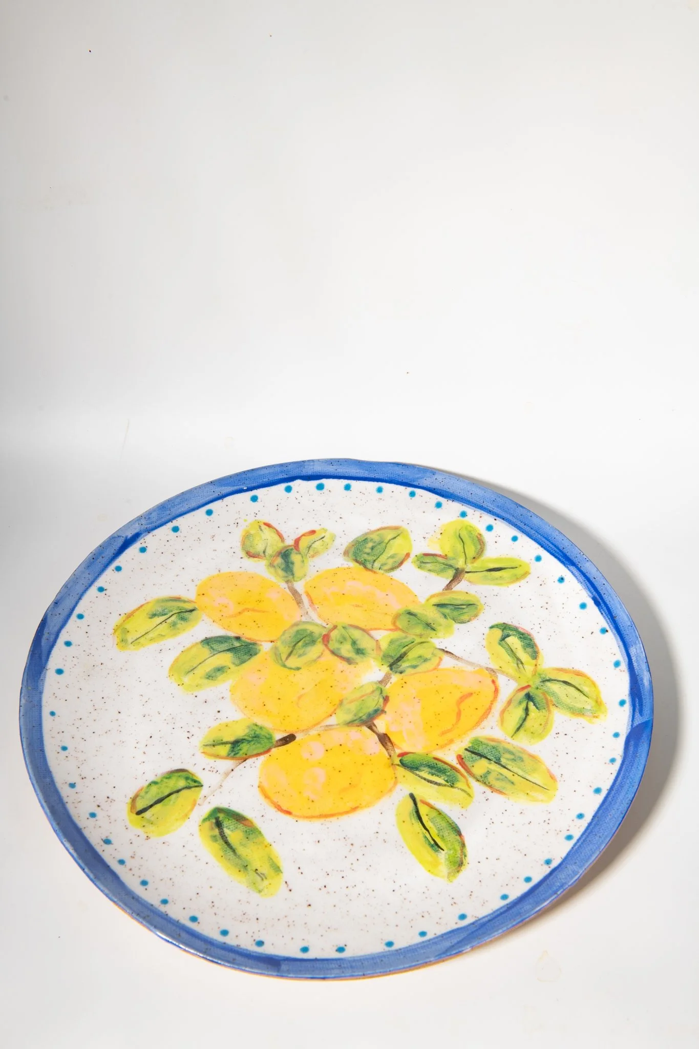 Handmade Ceramic Plate with Lemons and Leaves