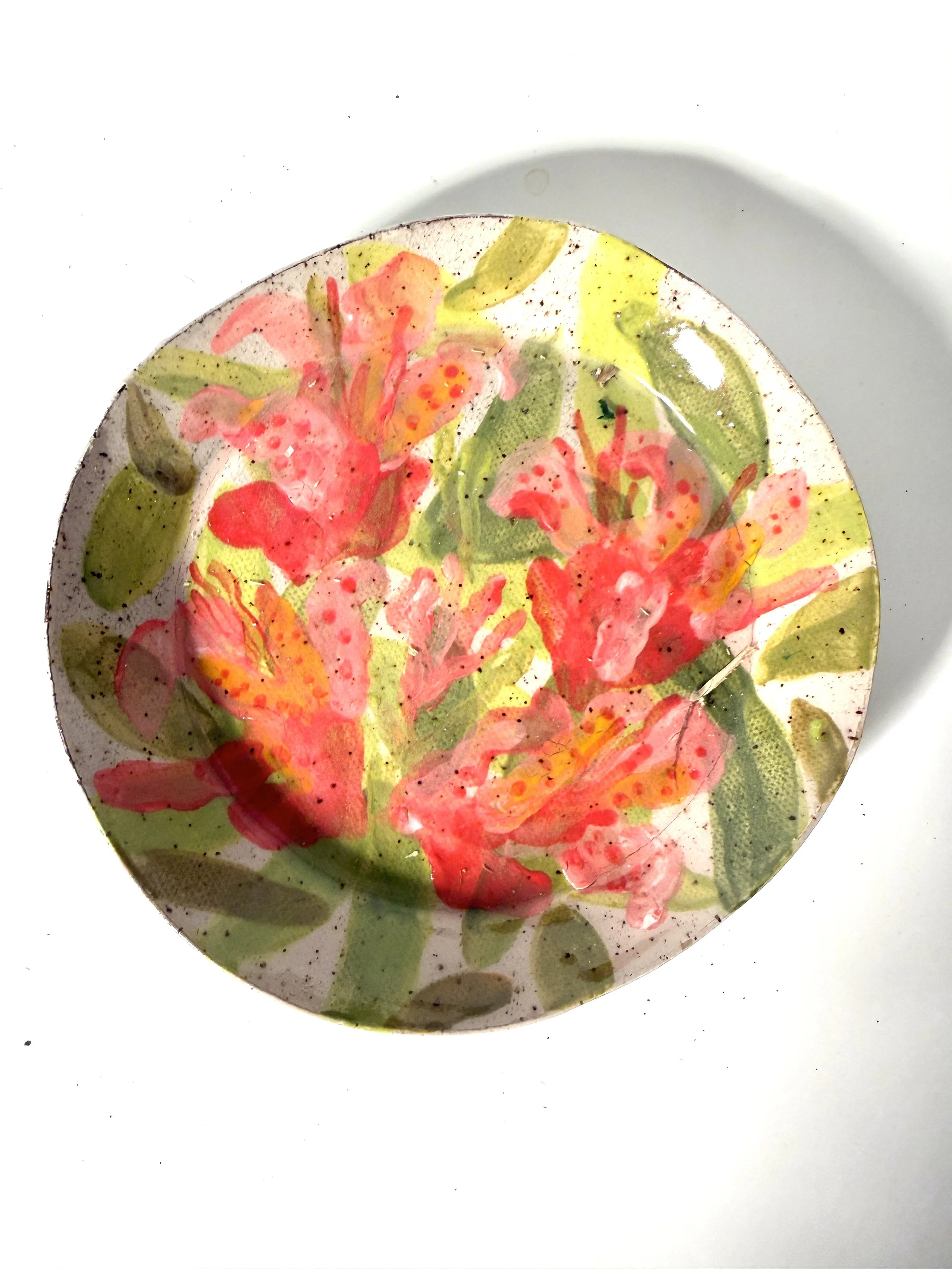 Handmade Ceramic Saucer Hand Painted with Tropical Orchids