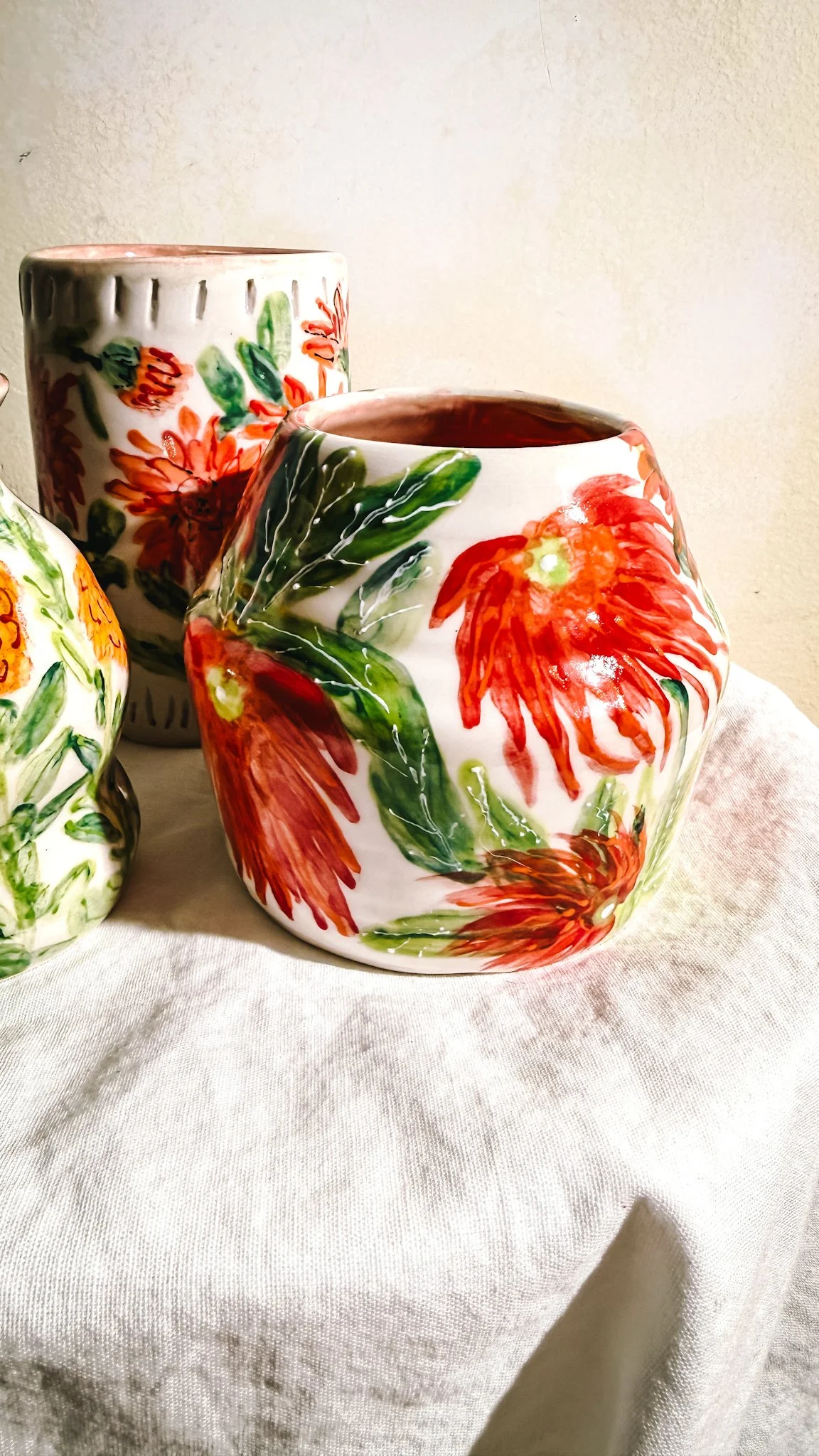 Orange Dahlia Vase, Handmade and Hand Painted
