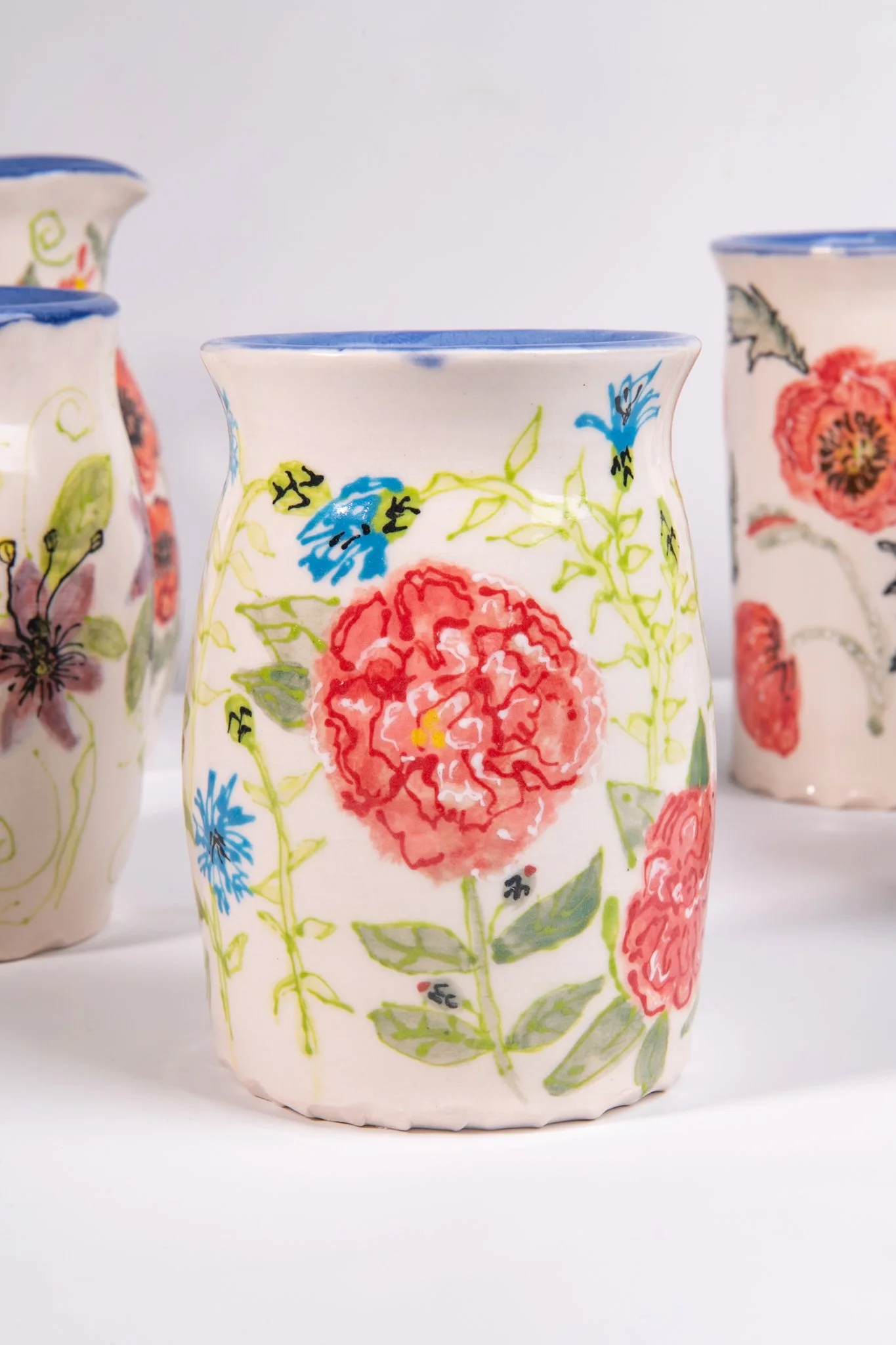 Hand Painted Vase with Poppies and Cornflowers