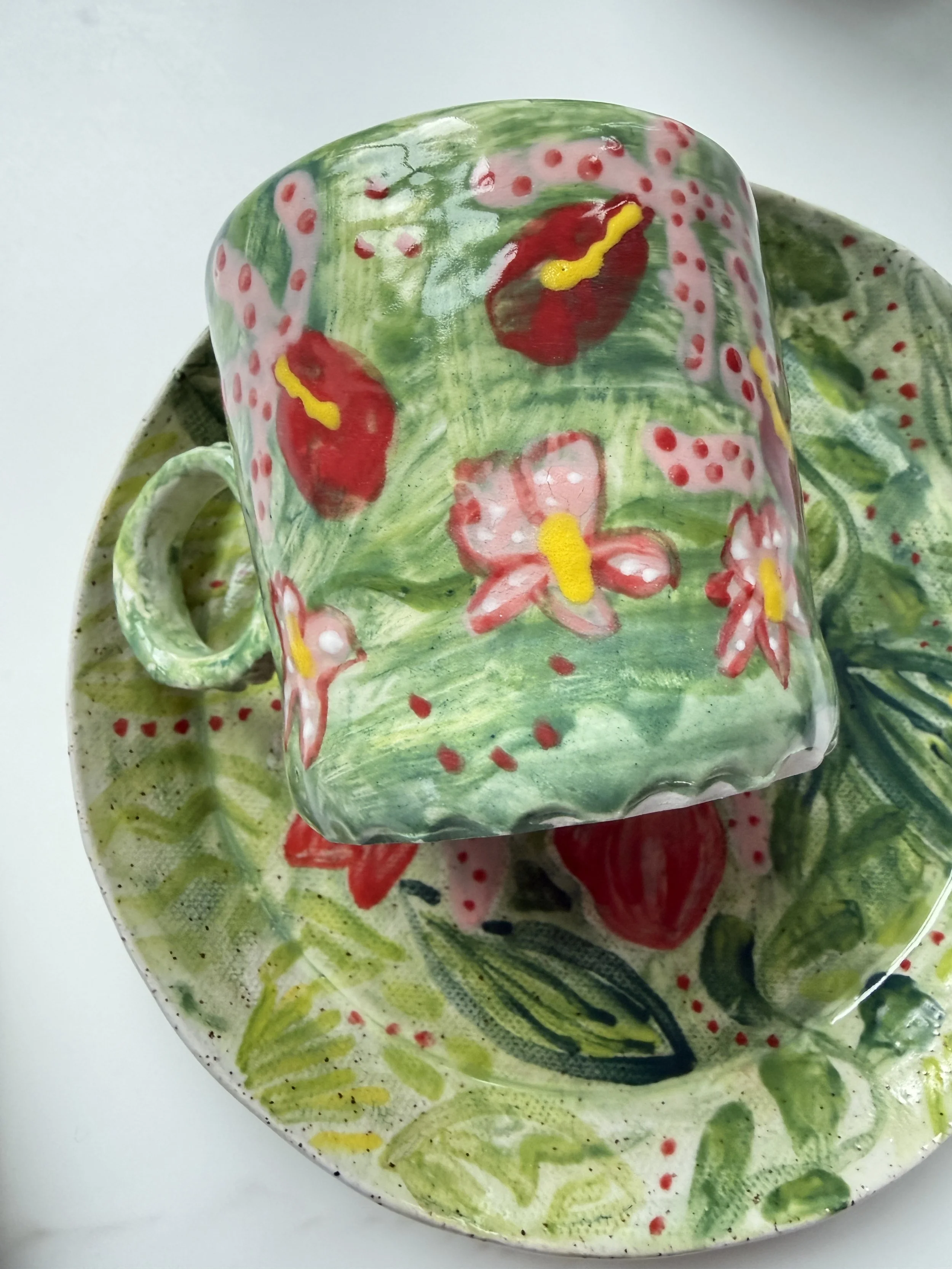 Handmade Tropical Orchid Mug Different view