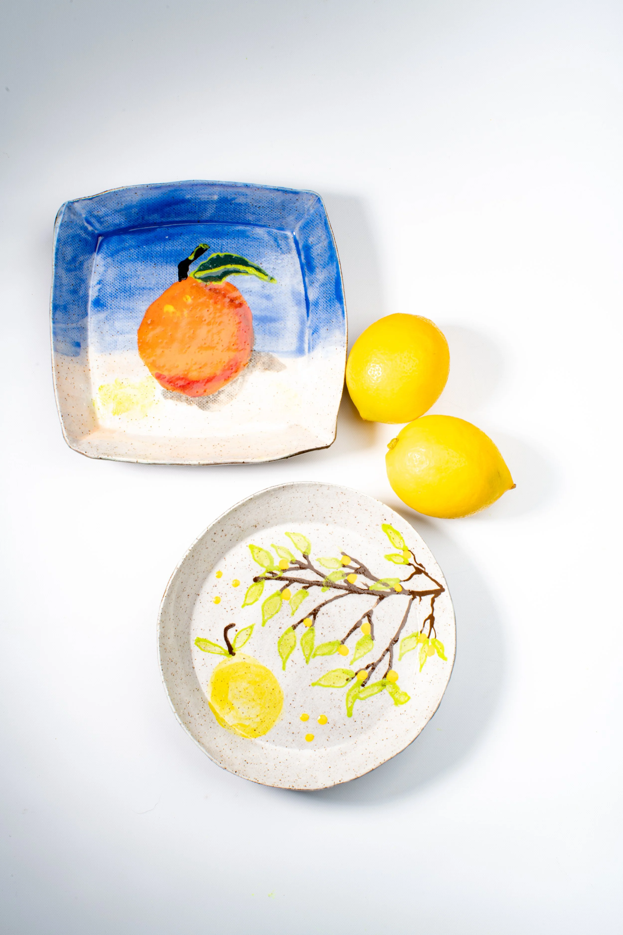 Hand-Painted Ceramic Plate with Lemons