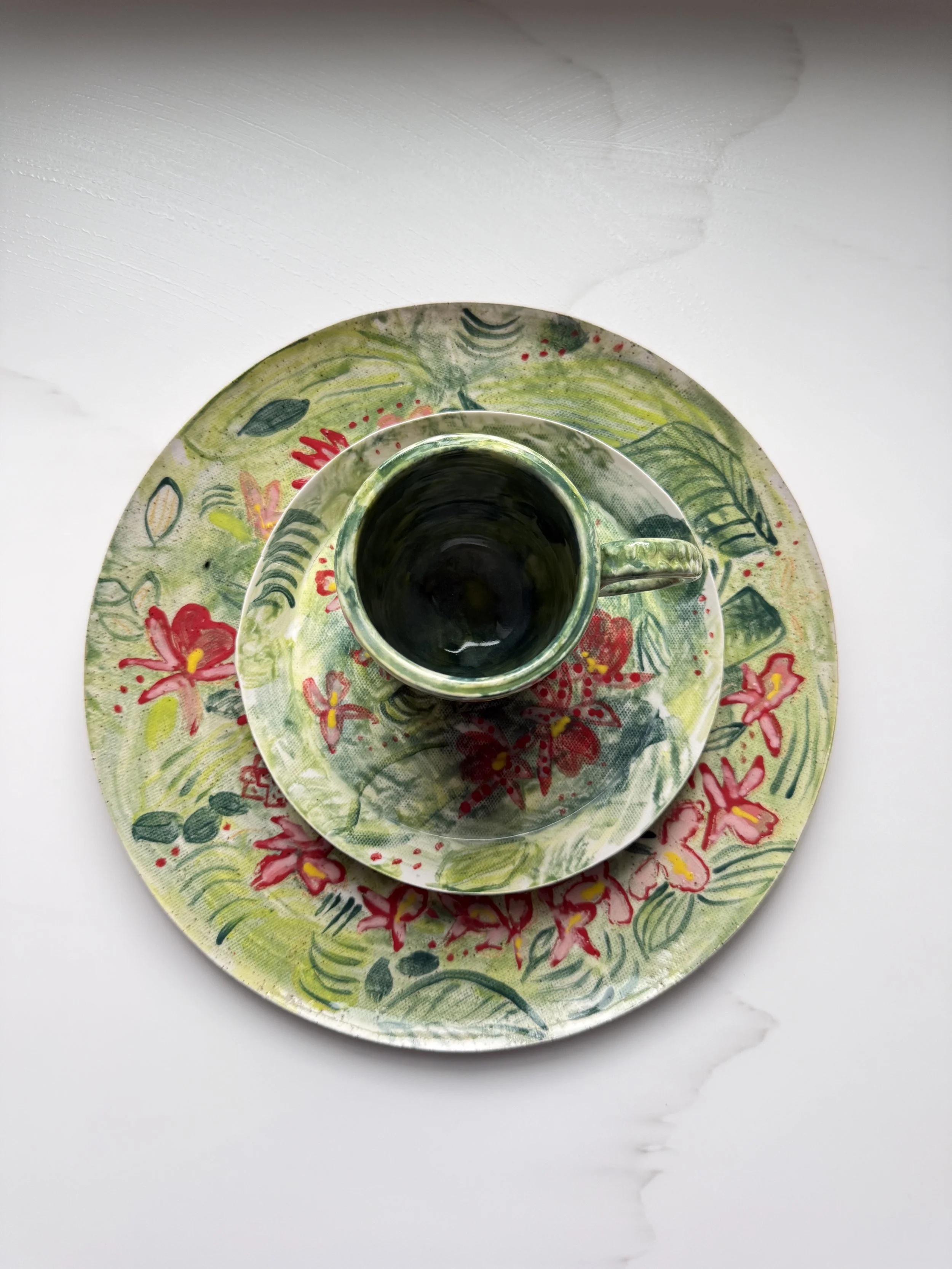 Inside blue of tropical orchid mug
