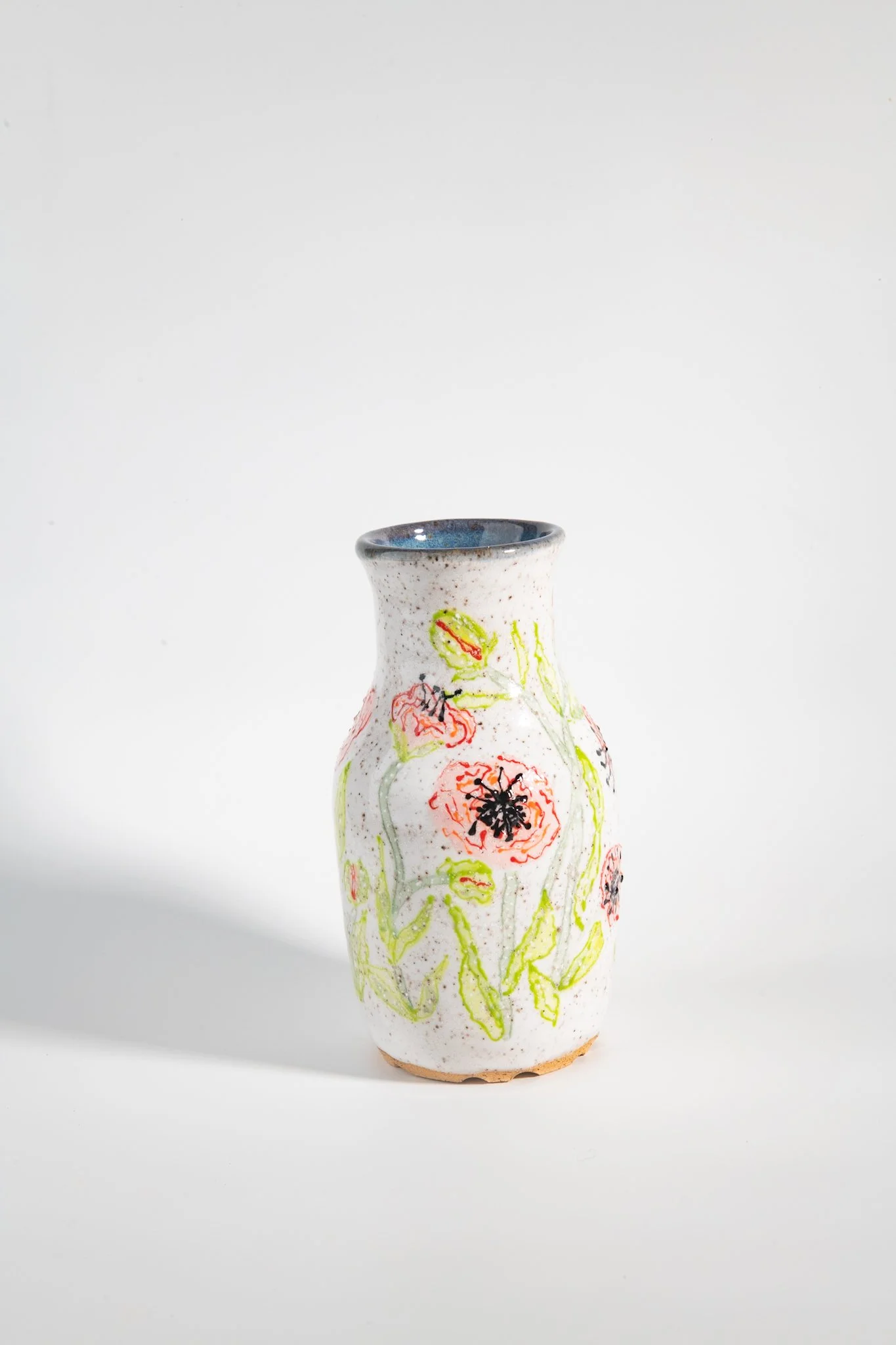Handmade Ceramic Vase with Pink Poppies