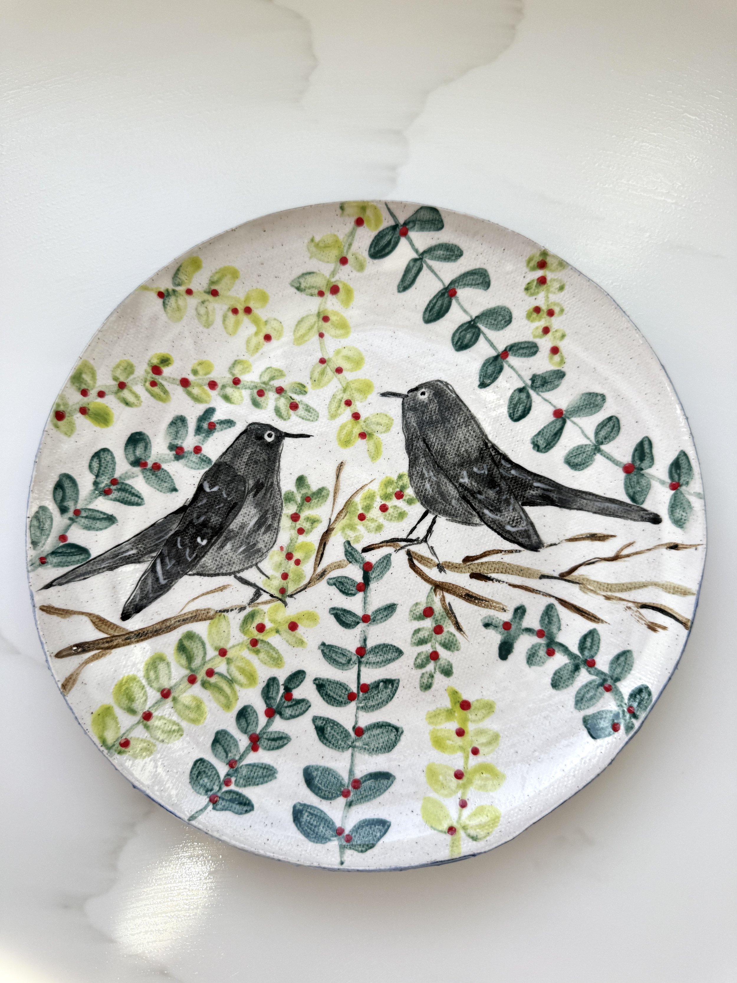 Ceramic Plate with Black Birds