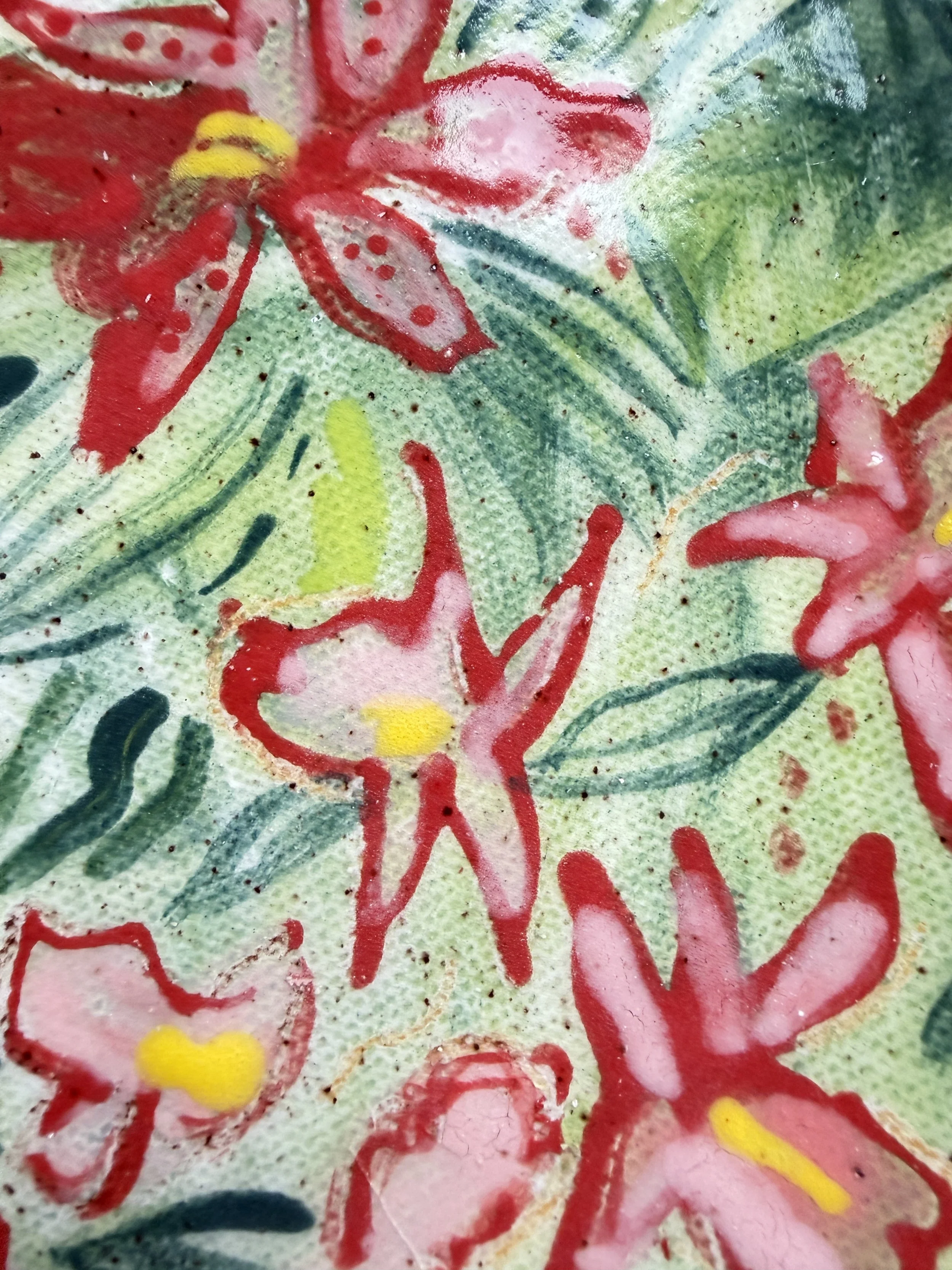Closeup of Handmade Tropical Orchid Plate Different View