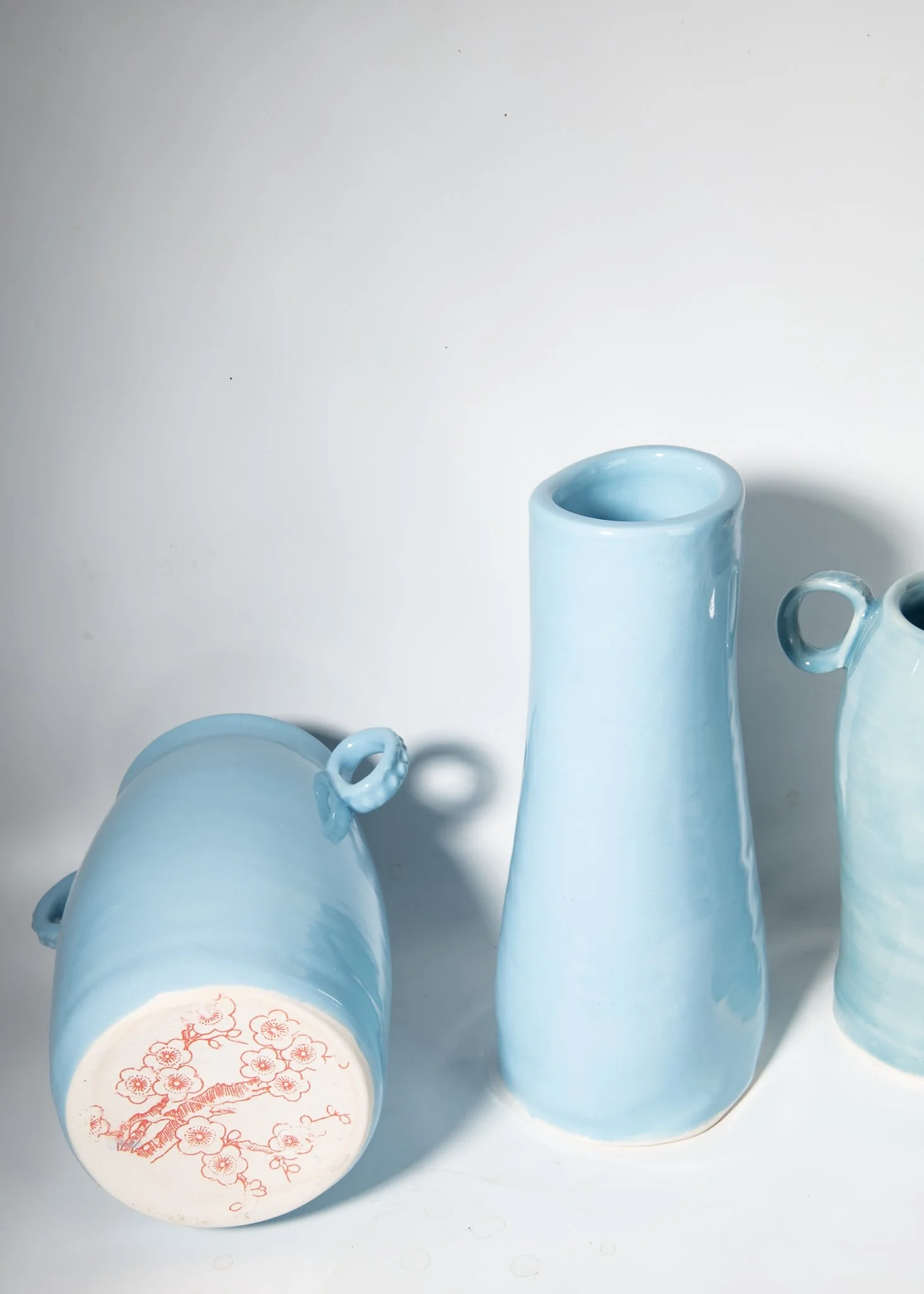 Bottom of Handled Ocean Blue Flower Vase