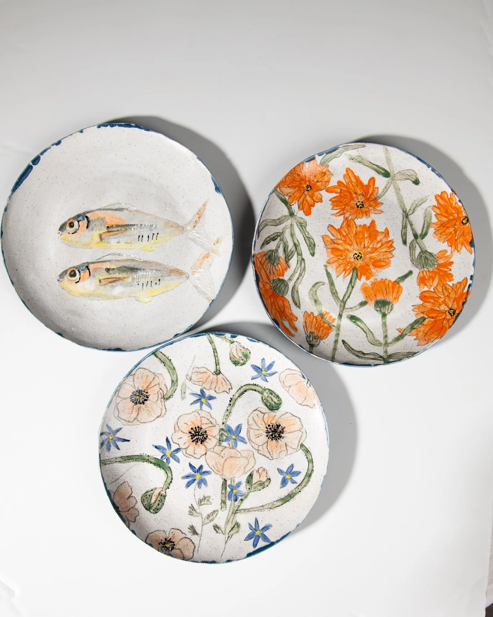 Set of Two Handmade Botanical Dinner Plates