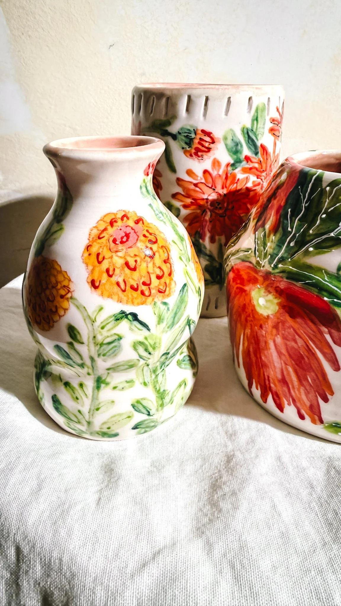 Yellow Zinnia Handmade, Hand Painted Flower Vase