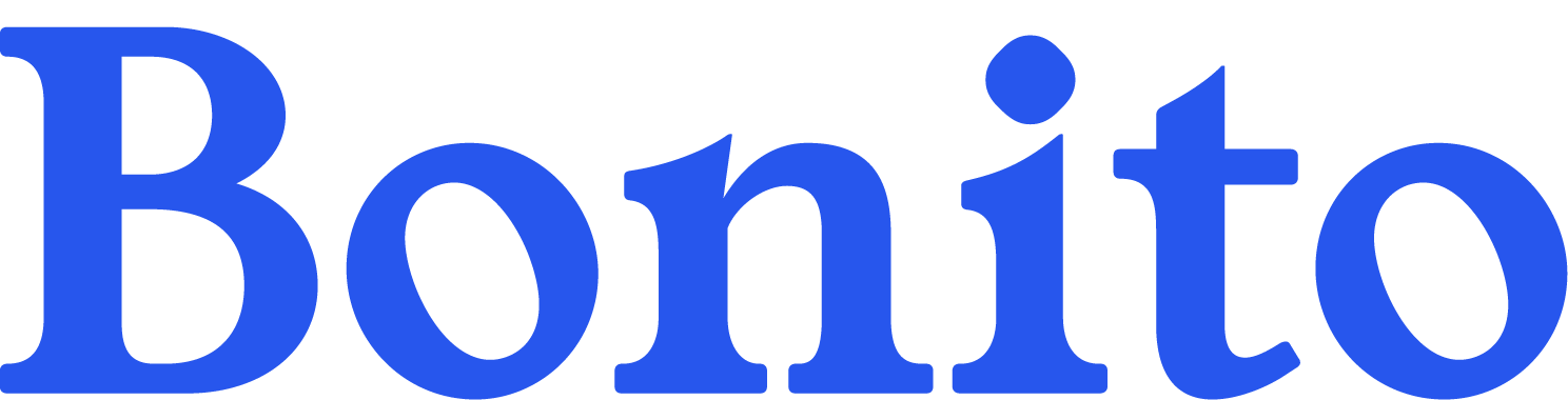 Blue text that says "Bonito" on a black background.