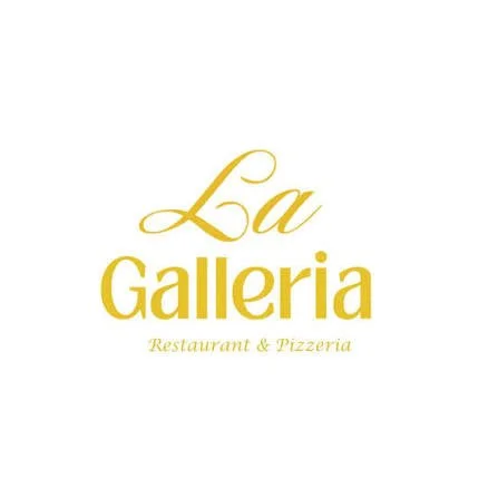 Logo for La Galleria Restaurant & Pizzeria with gold text on a white background.