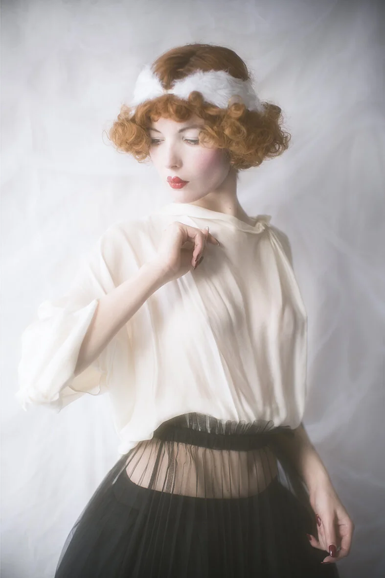 White Designer Drapped Silk Top