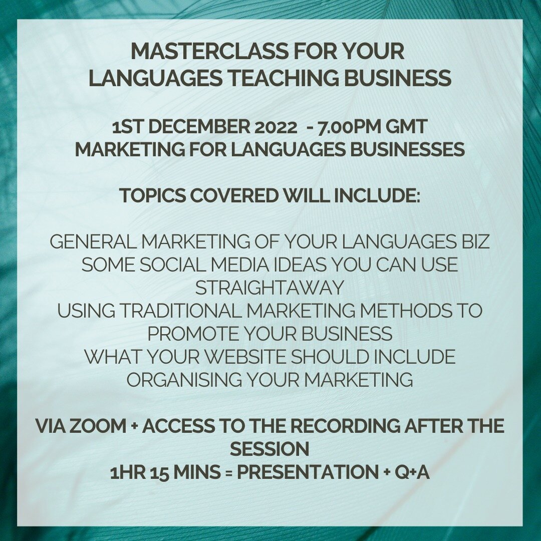 Just a few hours to go until the early bird offer finishes for my marketing masterclass - taking place on Zoom tomorrow at 7pm.

Click the link in the bio to sign up

#frenchteachersofinstagram
#teachfrench
#frenchteachers
#alevelfrench
#gcsefrench
#