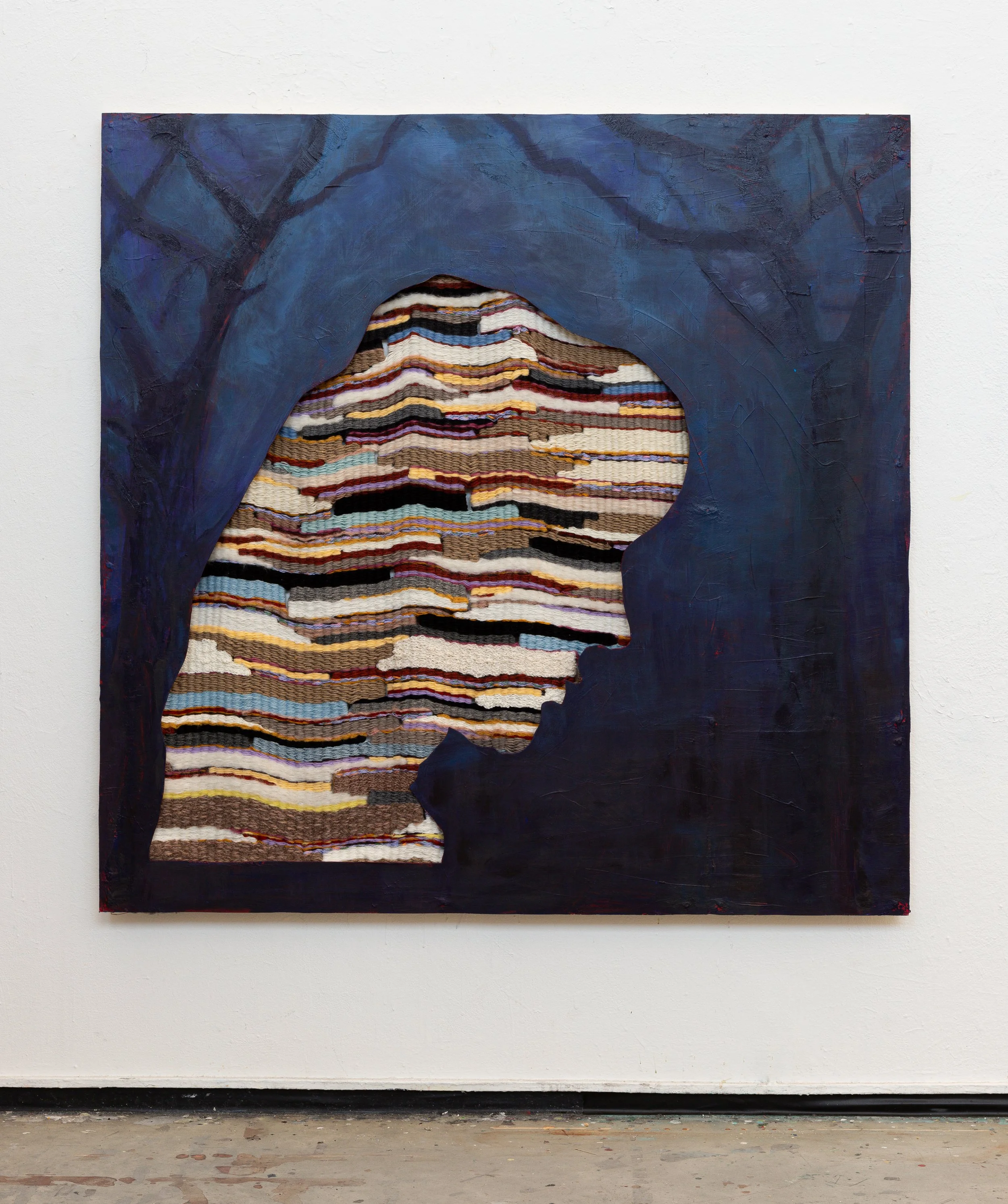 Coulisse, hand weave behind mdf cutout and acrylic paint, 2025