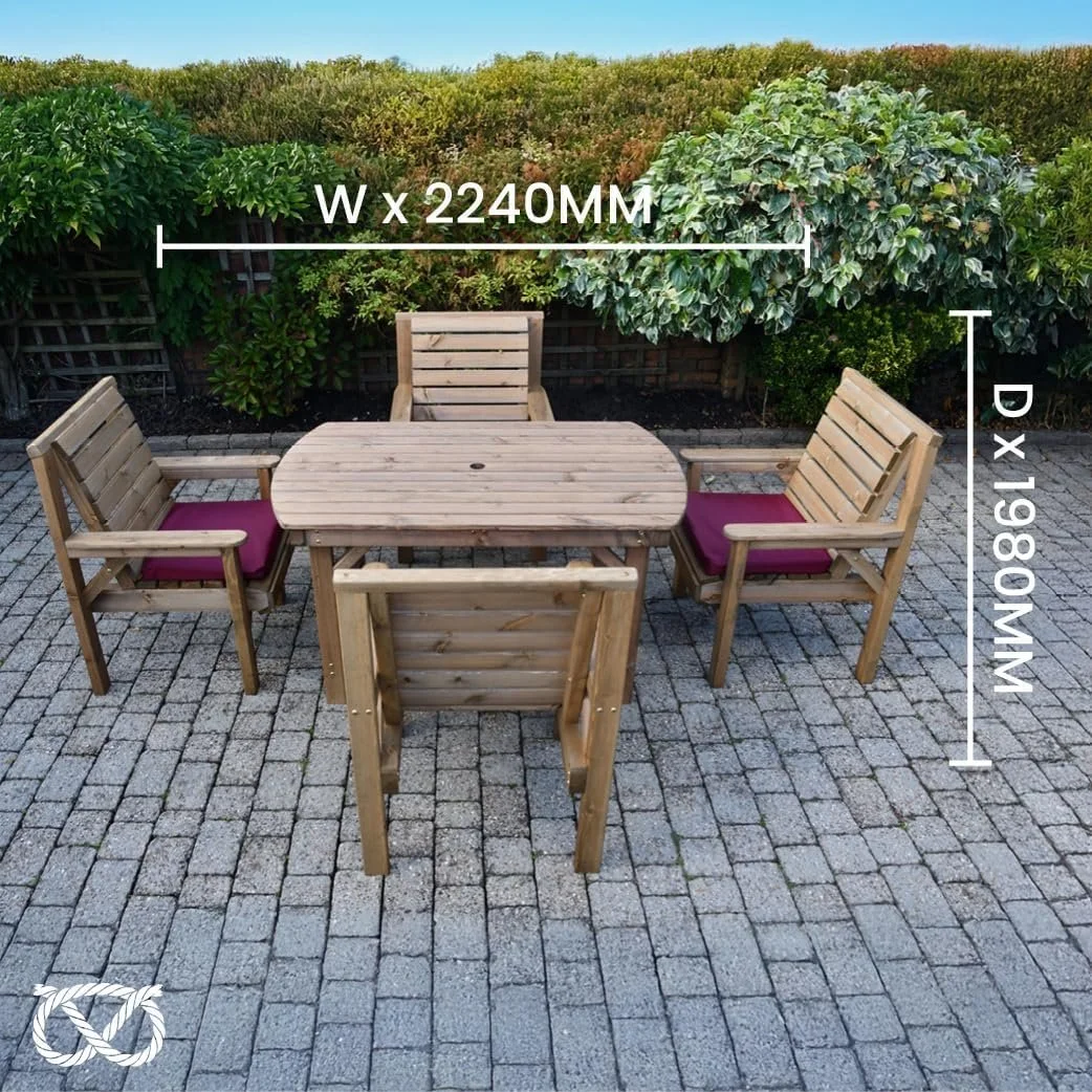 4FT Rounded Wooden Garden Table & Chairs