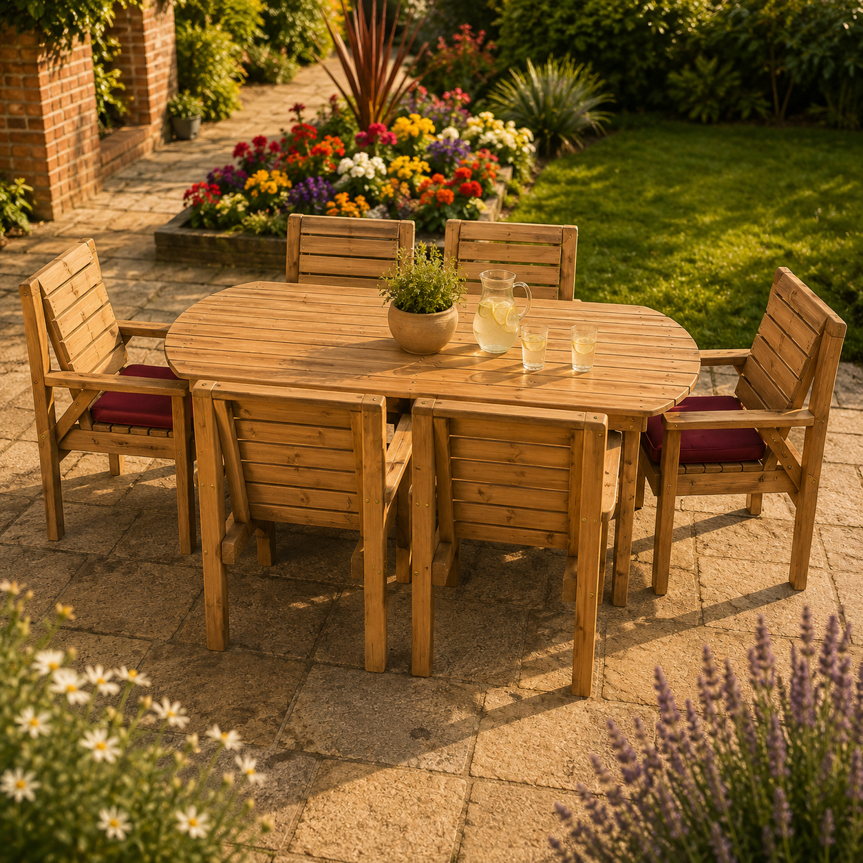 6FT Wooden Garden Furniture Dining Set with 6 Chairs