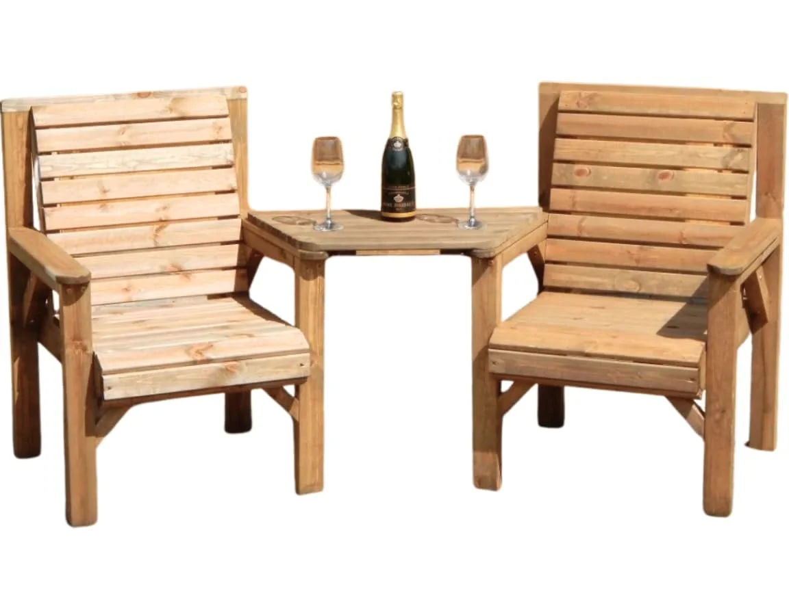 Garden Furniture Wooden Twin Chairs with Detachable Table