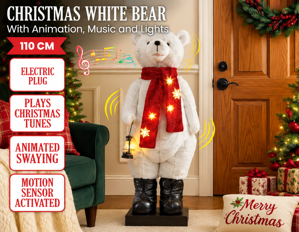 110cm Christmas Polar Bear - Music and Lights
