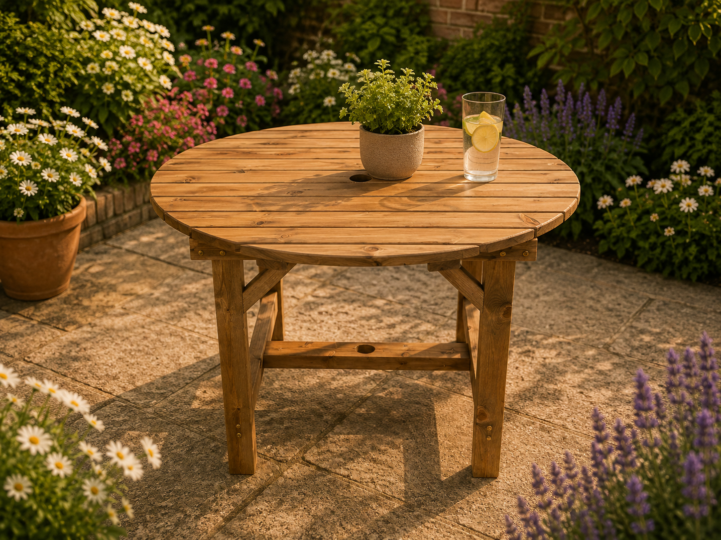 Wooden Garden Dining Table 1.1m Round