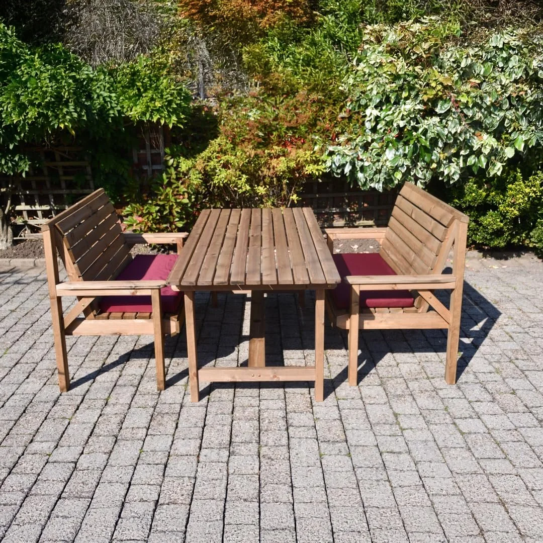 6FT Wooden Garden Dining Set with Table & 2 Benches