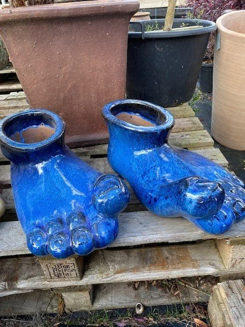 Large Glazed Pottery Foot Planters