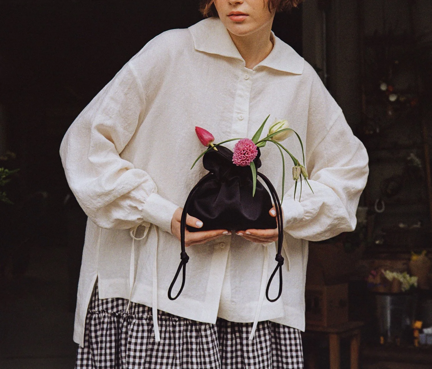 Baby Petal Cinch Black Satin