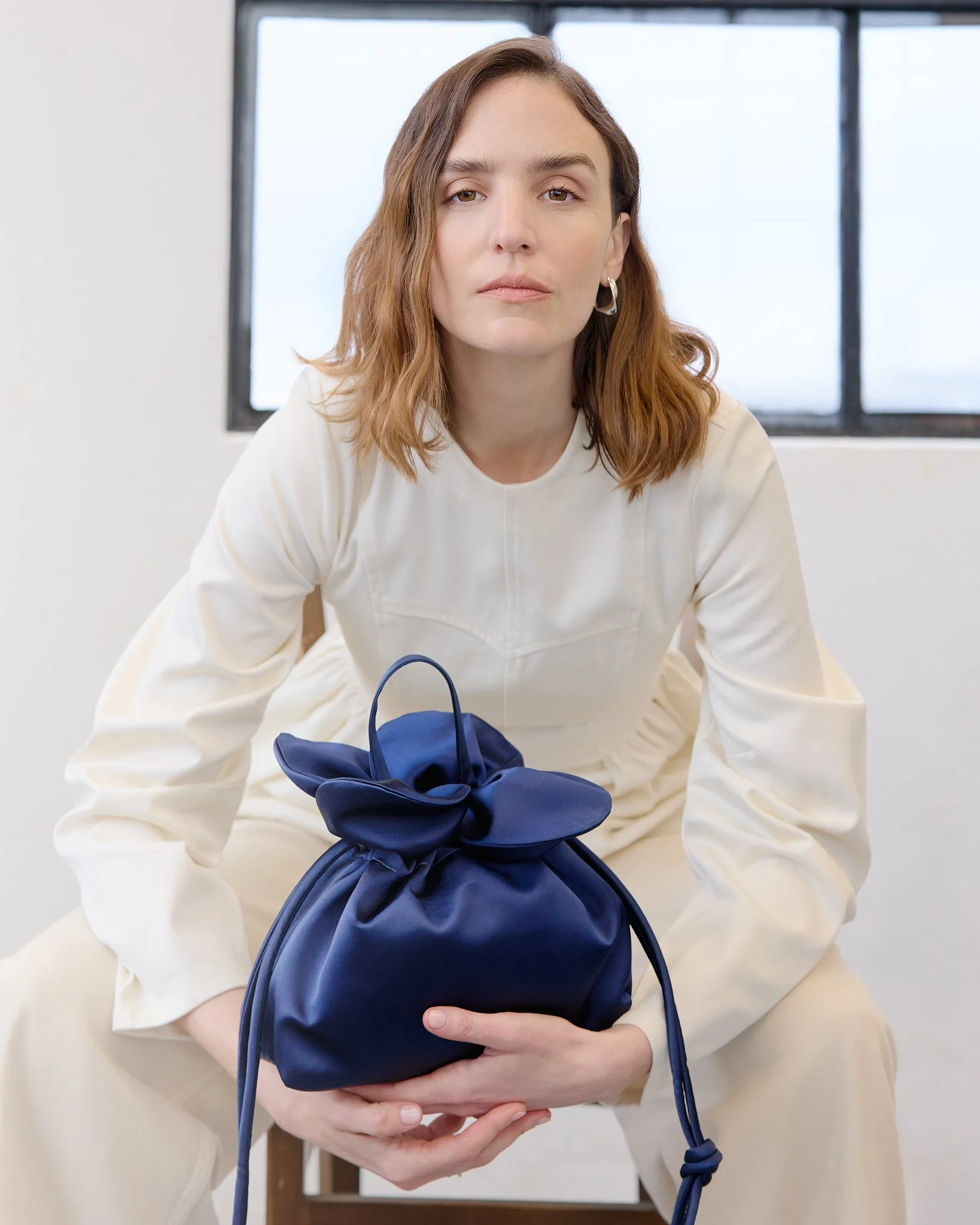 Petal Cinch Navy Satin