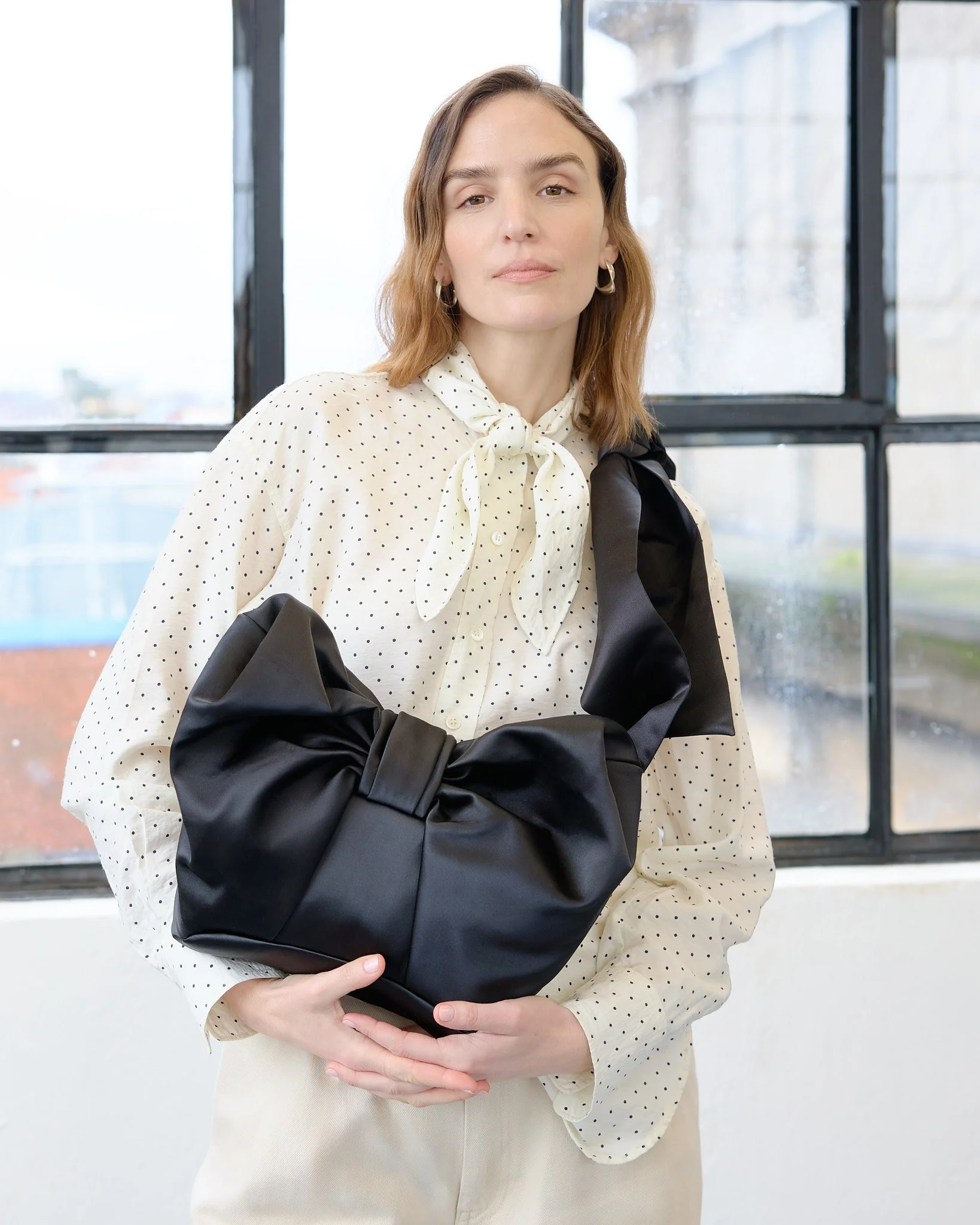 Mini Bow Crossbody in black satin