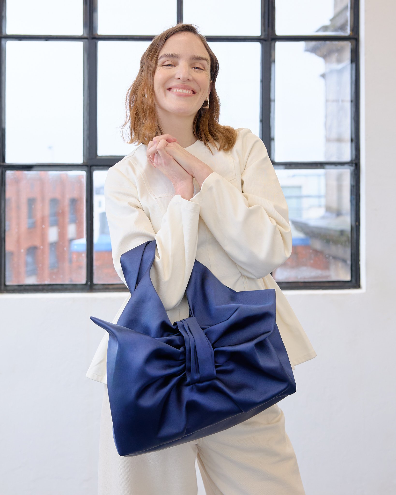 Mini Bow Tote Navy Satin