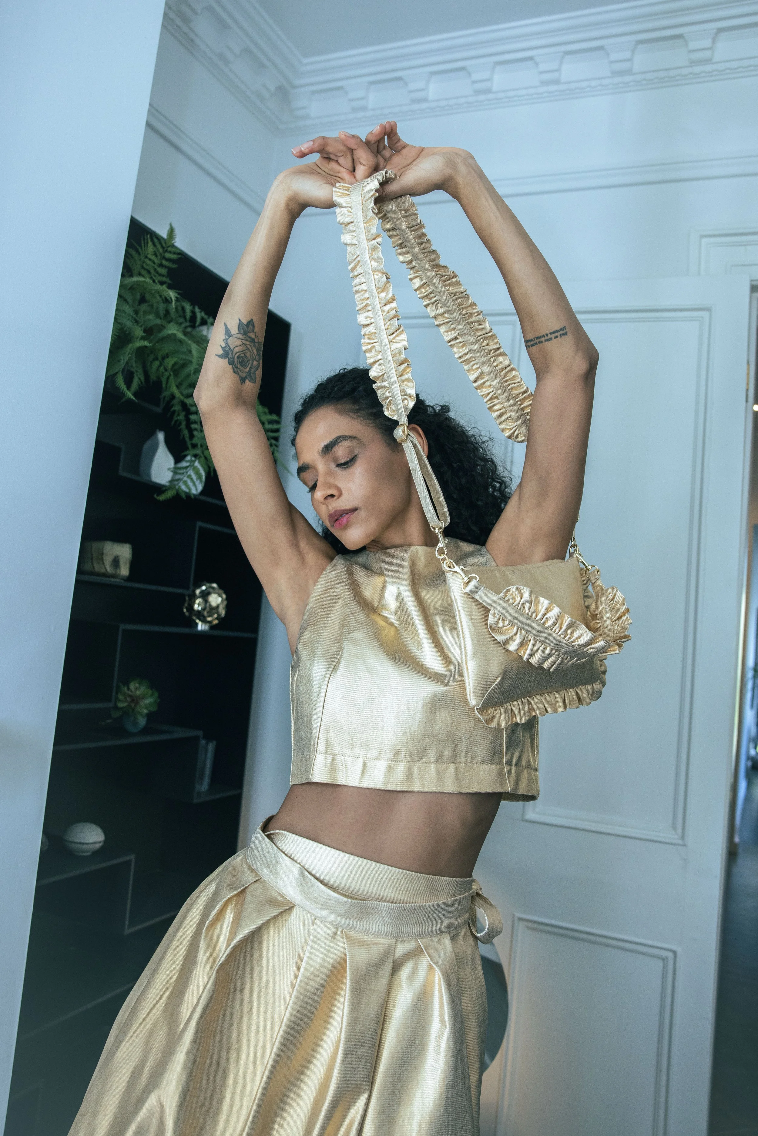 Micro Frill Crossbody in Gilded Cotton