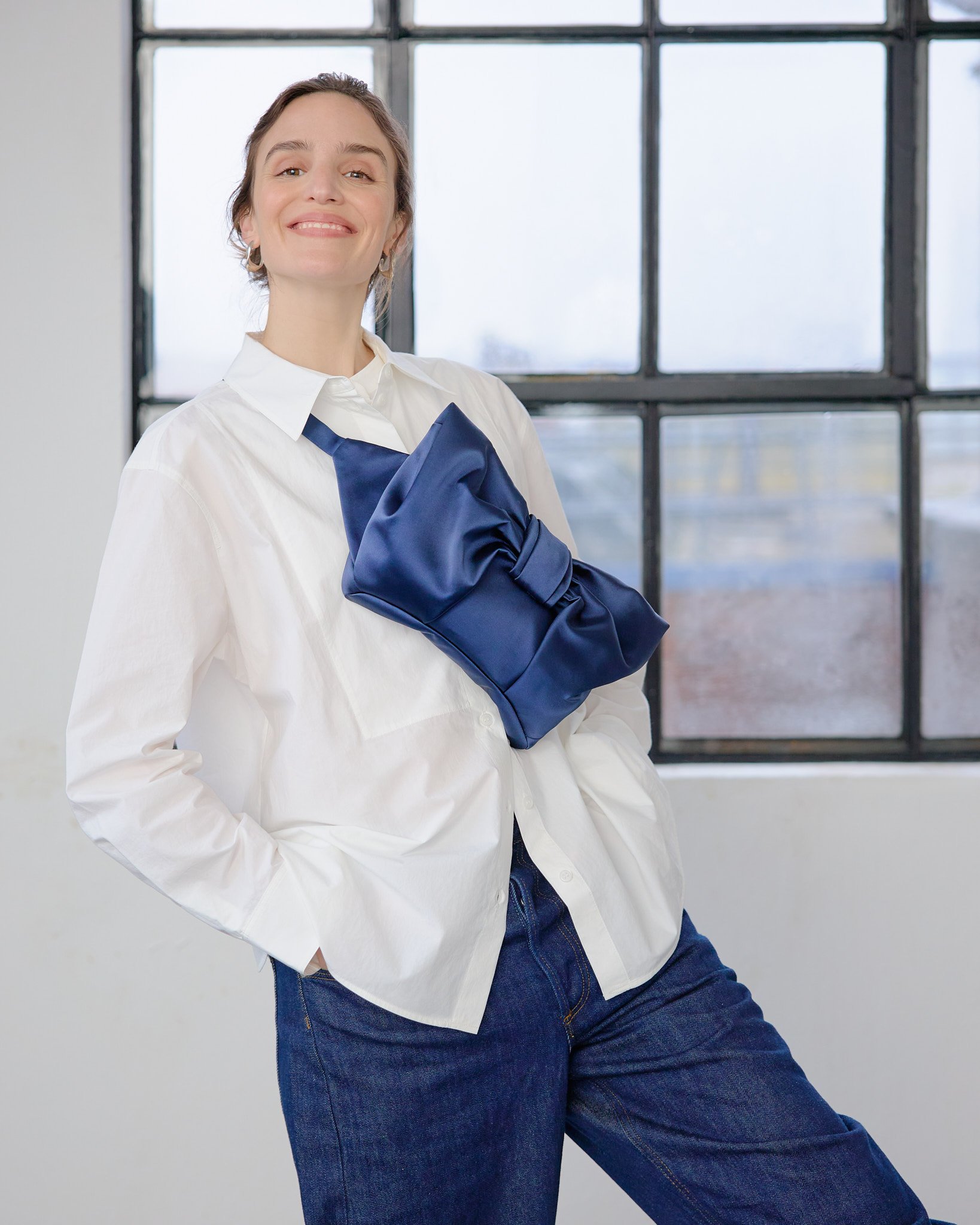 Bow Sling Navy satin