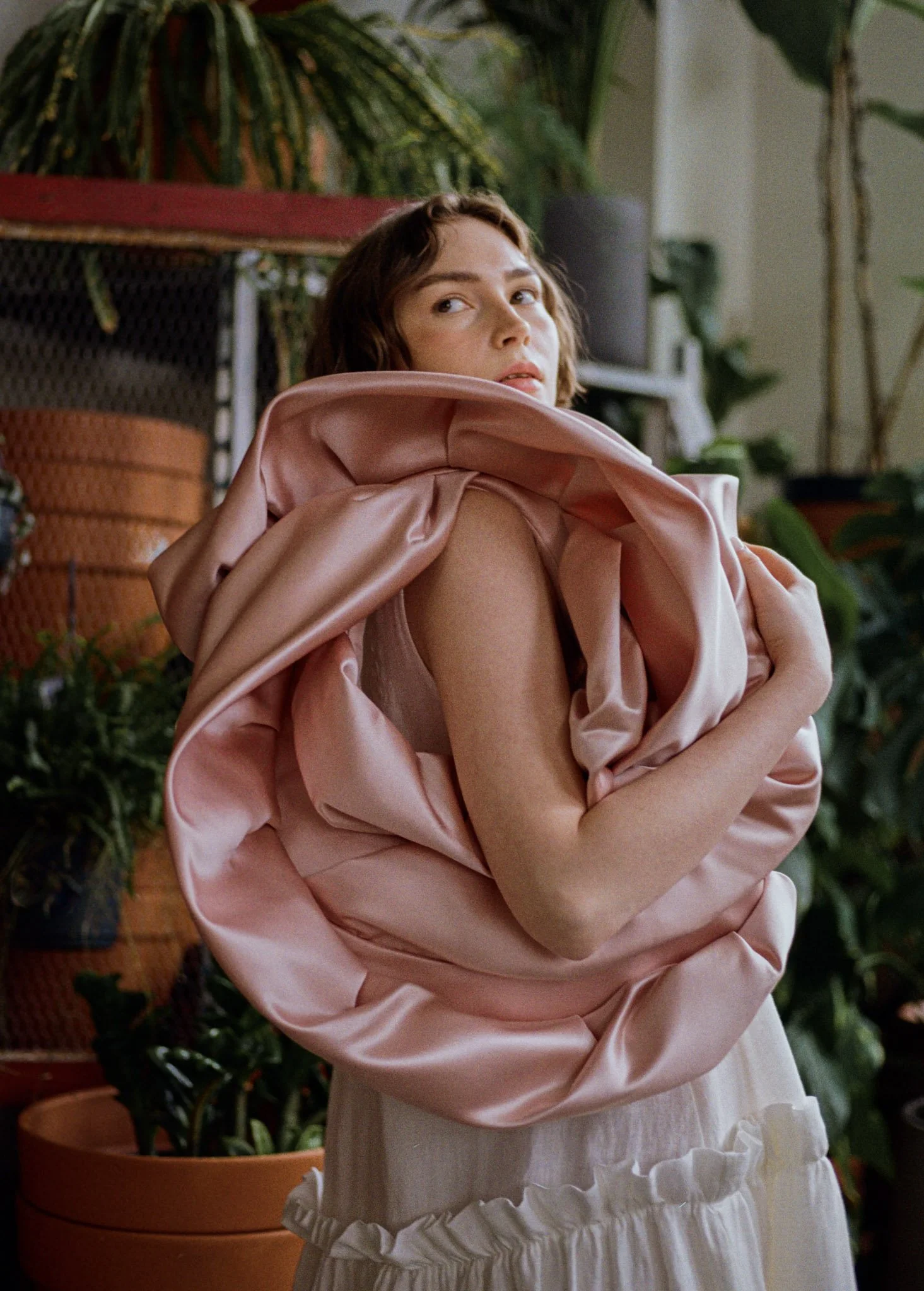 Large Rose Tote Blush Satin