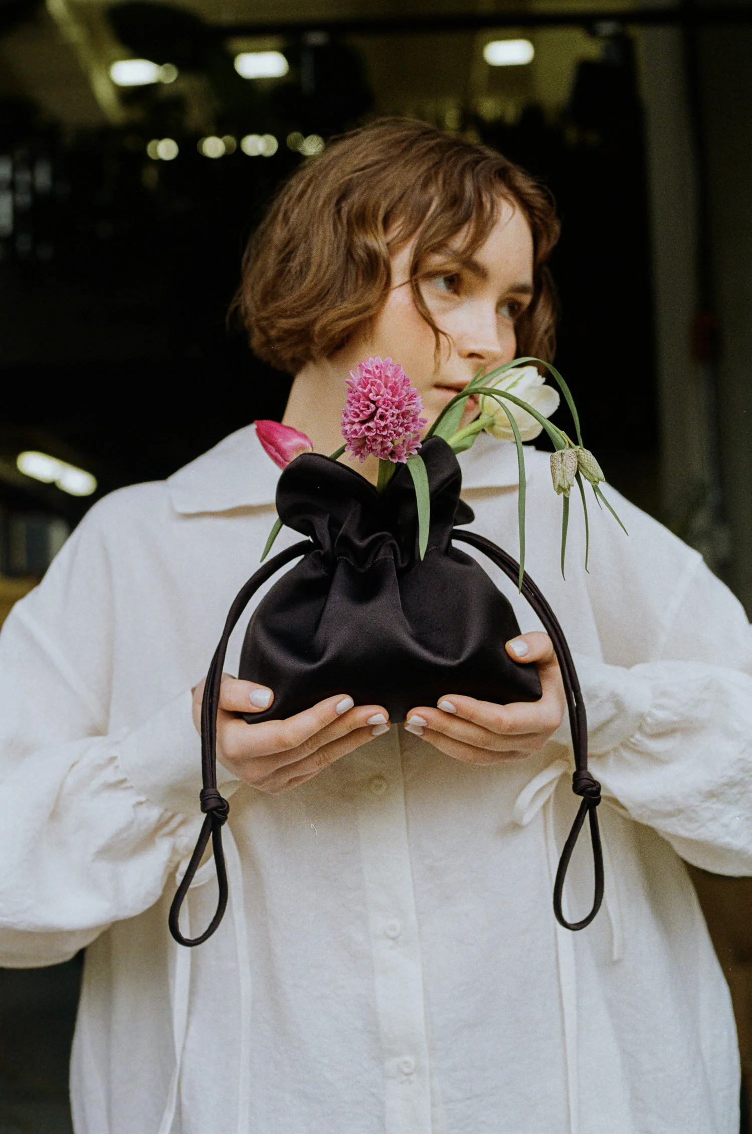 Baby Petal Cinch Black Satin