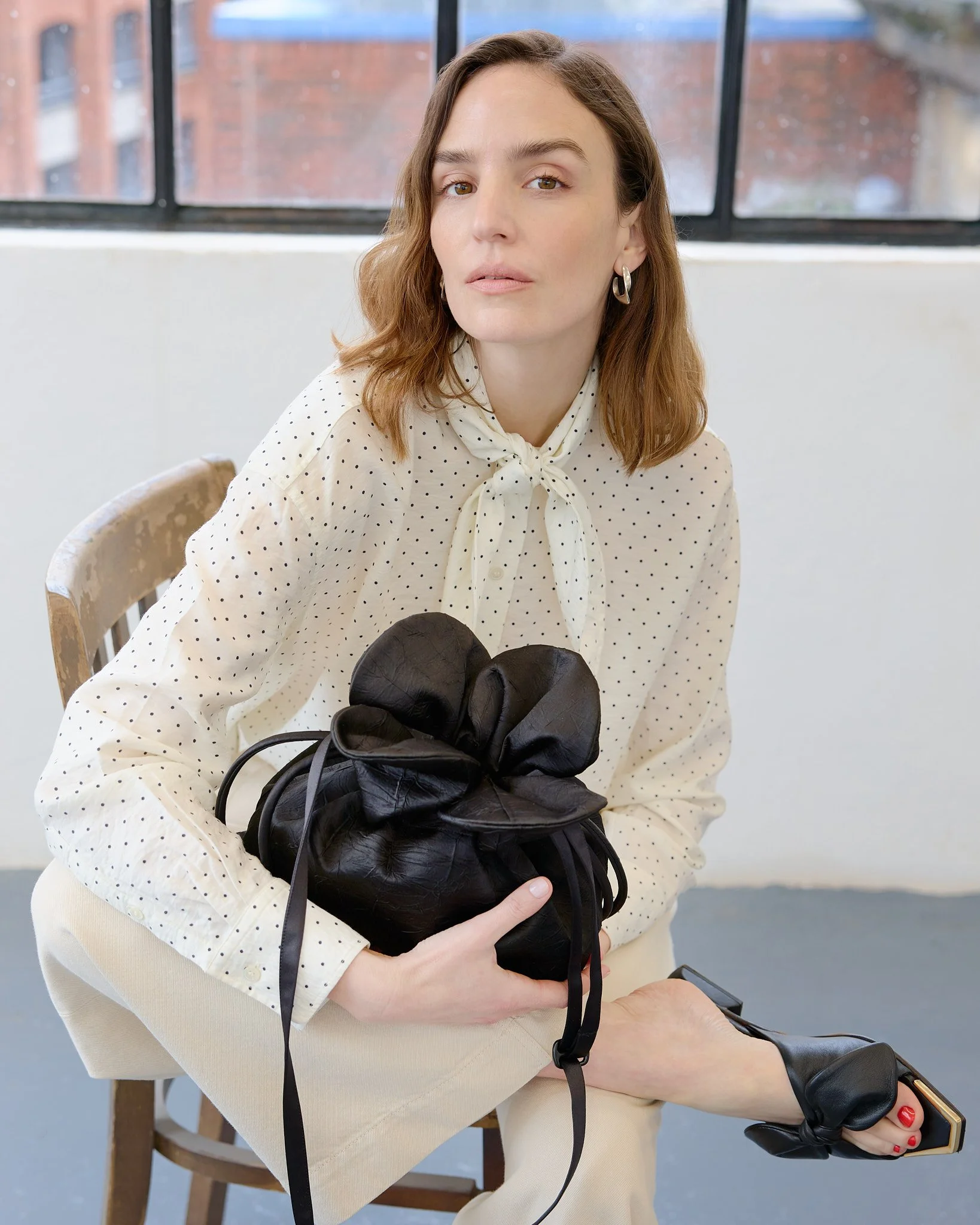 Petal Cinch Black Crushed Satin