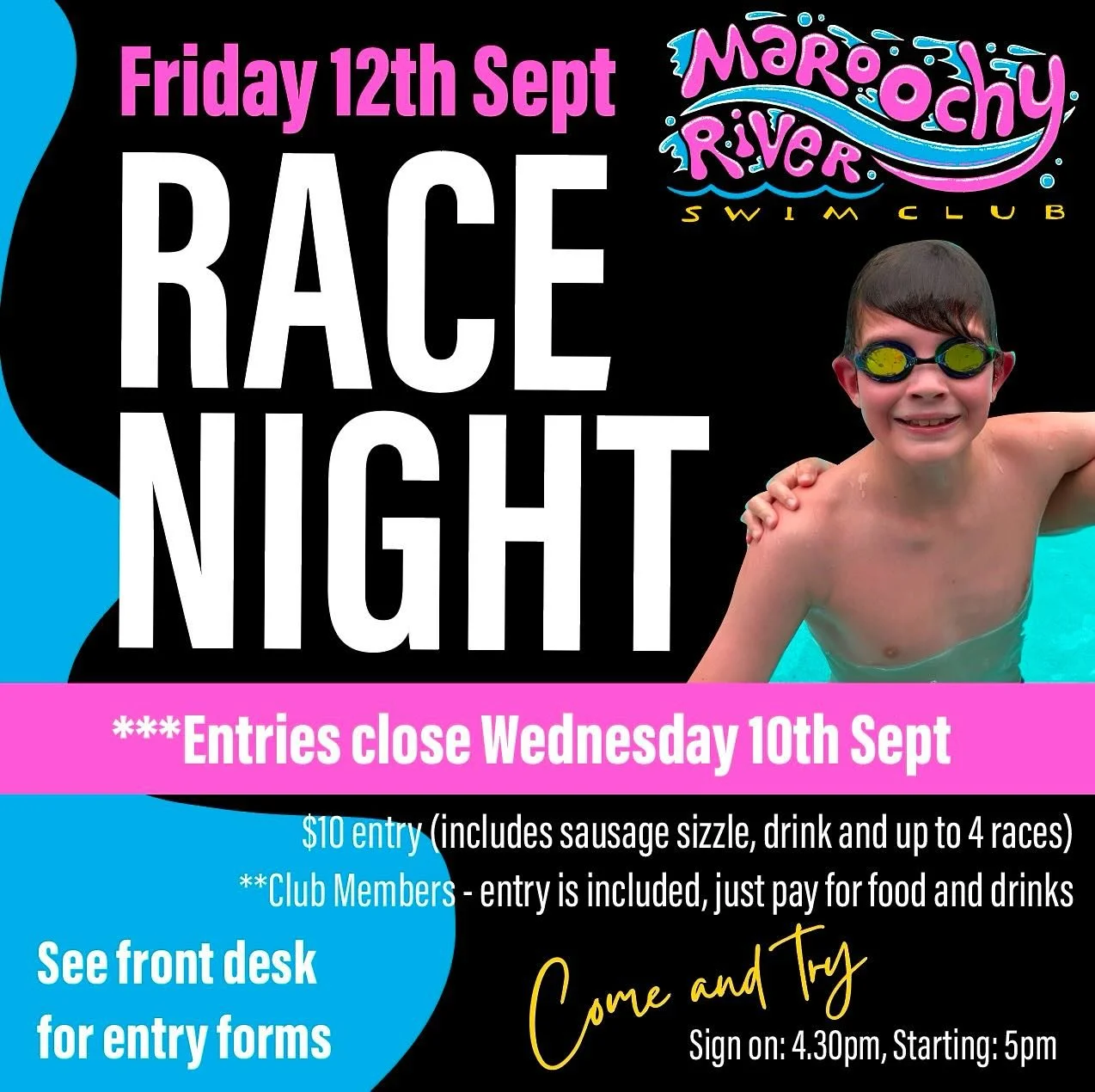 RACE NIGHT coming in hot!! 🏊&zwj;♂️ MAROOCHY RIVER SWIM CLUB will host their next RACE NIGHT on Friday, 12th Sept.
This night will be open to all swimmers within our program from the Barracuda level and up.
The objectives of the club are to -
💦enab