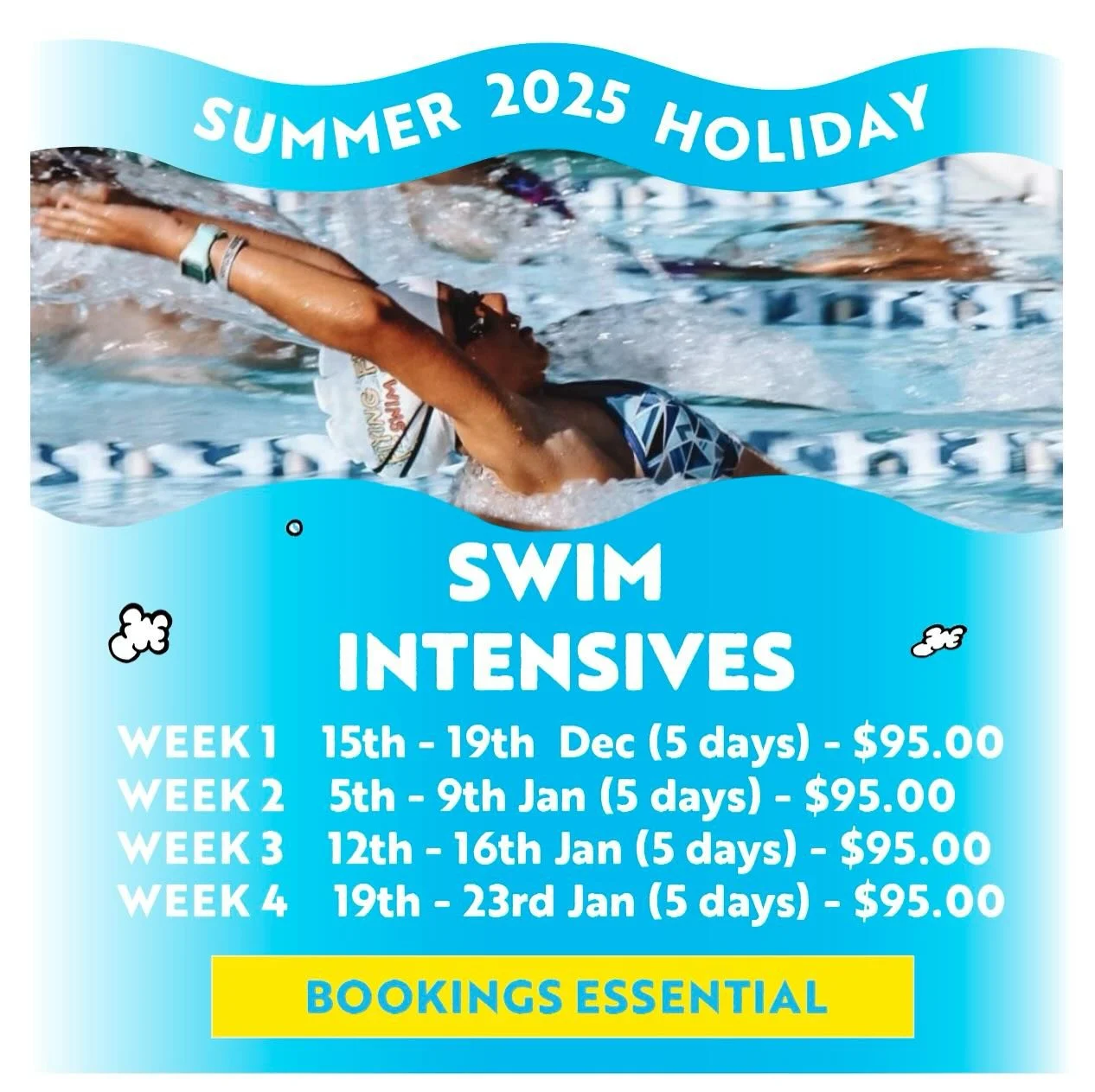 REGISTER NOW! Keep the kids moving and developing their swim skills with a week (or two!) of swim intensives with us these school holidays. For bookings, head to our customer portal, log in or create an account, click bookings, click holiday programs