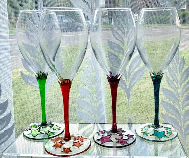 Set of four hand painted wine glasses