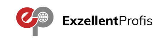 Malaysian training provider's logo with a stylized red and gray interconnected loops design and the words 'ExzellentProfis' in black text.