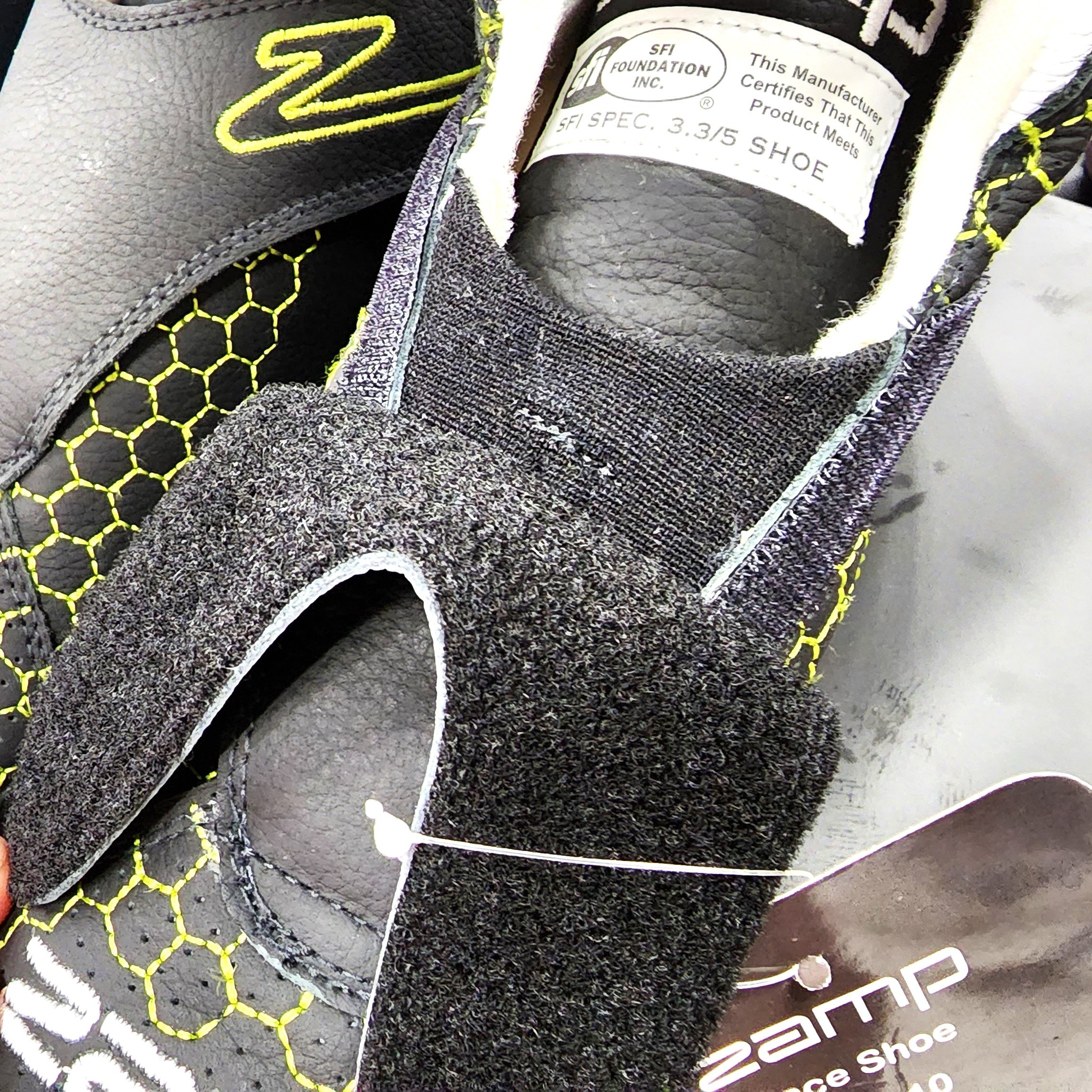 Zamp ZR-60 SFI leather Racing Shoe Velcro closure detail