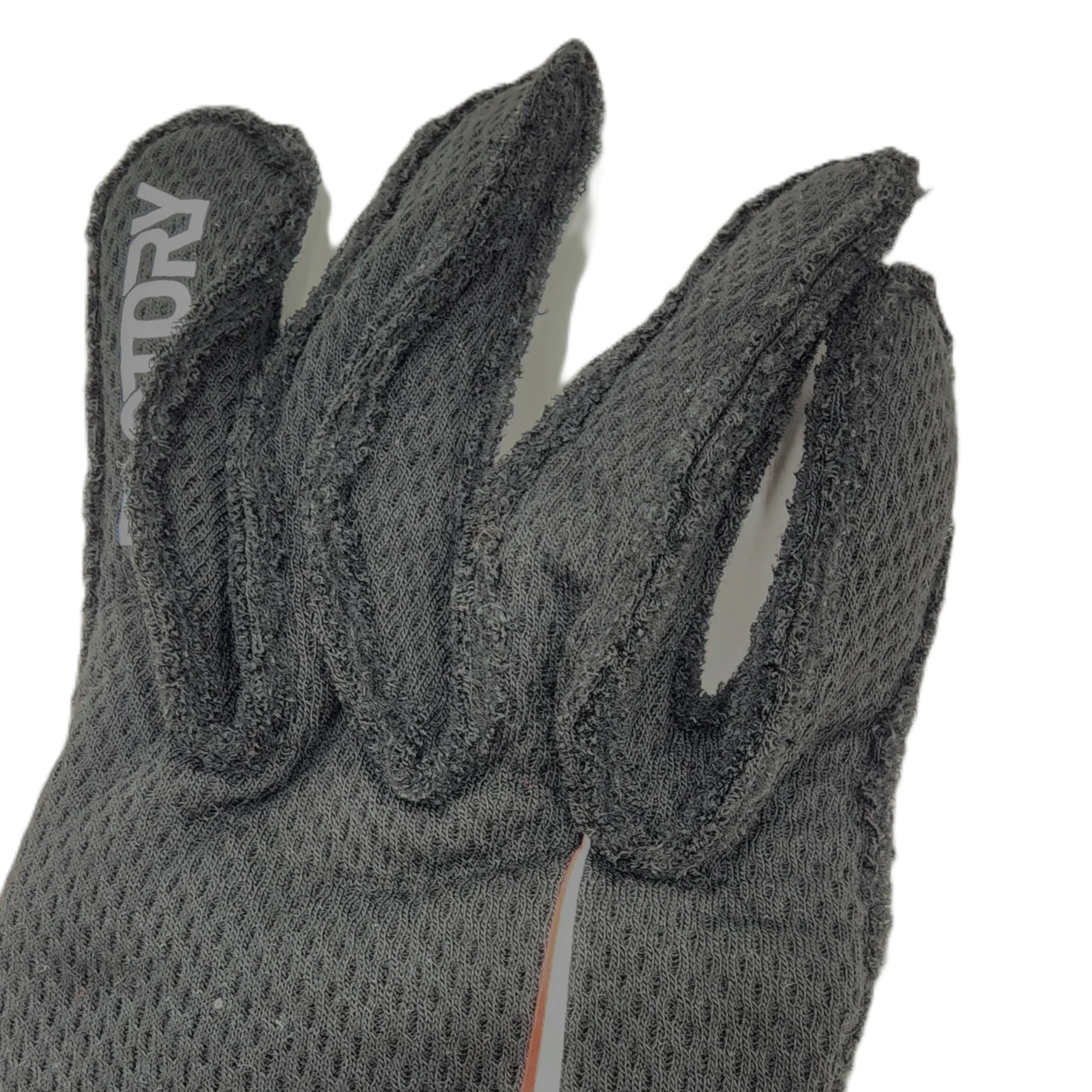 The finger detail of an auto racing gloves with outside seams and fourchettes